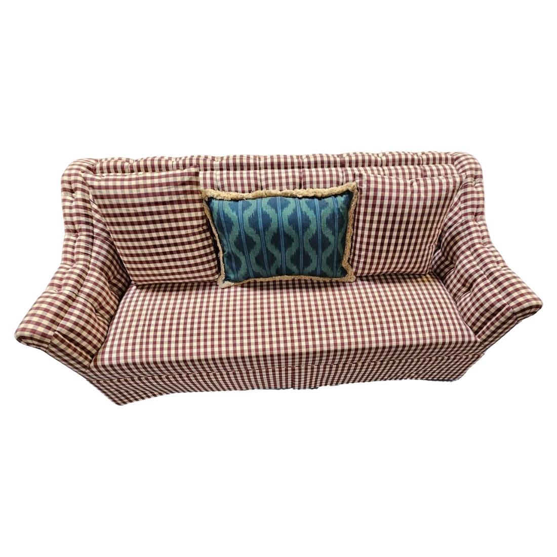 Tufted Skirted Sofa in Red Plaid 82 in W 37 in D 33 in H For Sale