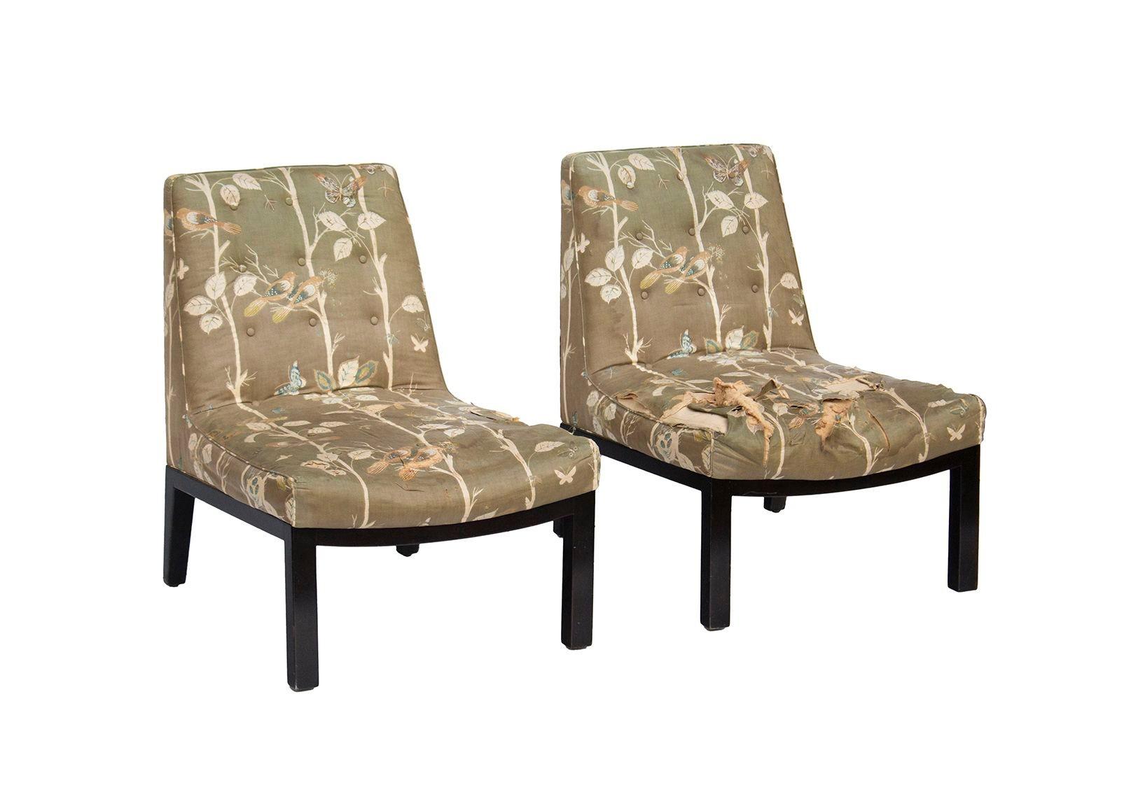 Mid-Century Modern Tufted Slipper Chairs by Edward Wormley for Dunbar, pair For Sale