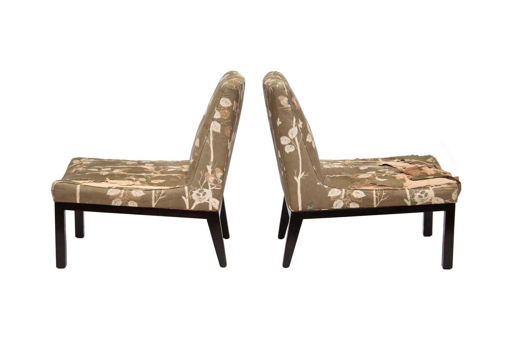 Mid-20th Century Tufted Slipper Chairs by Edward Wormley for Dunbar, pair For Sale