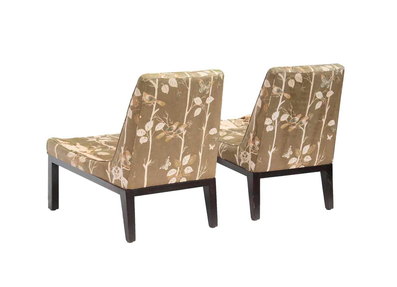 Silk Tufted Slipper Chairs by Edward Wormley for Dunbar, pair For Sale