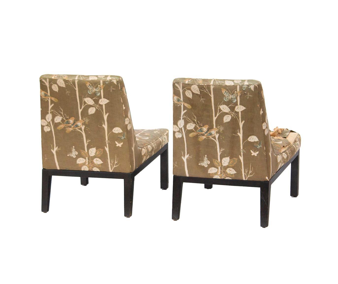 Tufted Slipper Chairs by Edward Wormley for Dunbar, pair For Sale 1