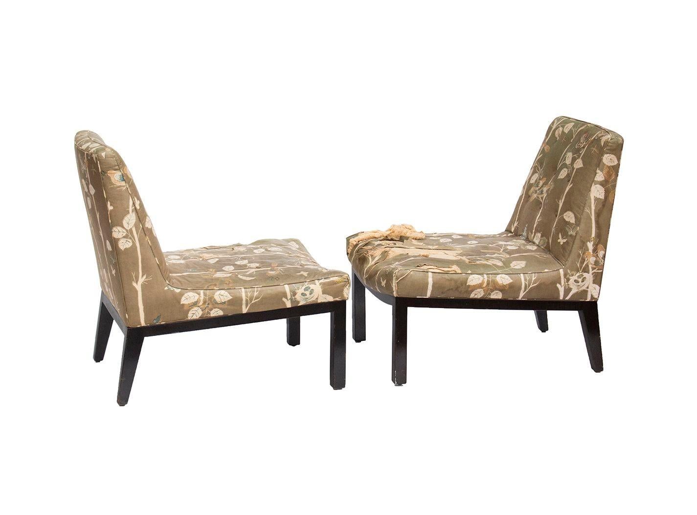 Tufted Slipper Chairs by Edward Wormley for Dunbar, pair For Sale 2