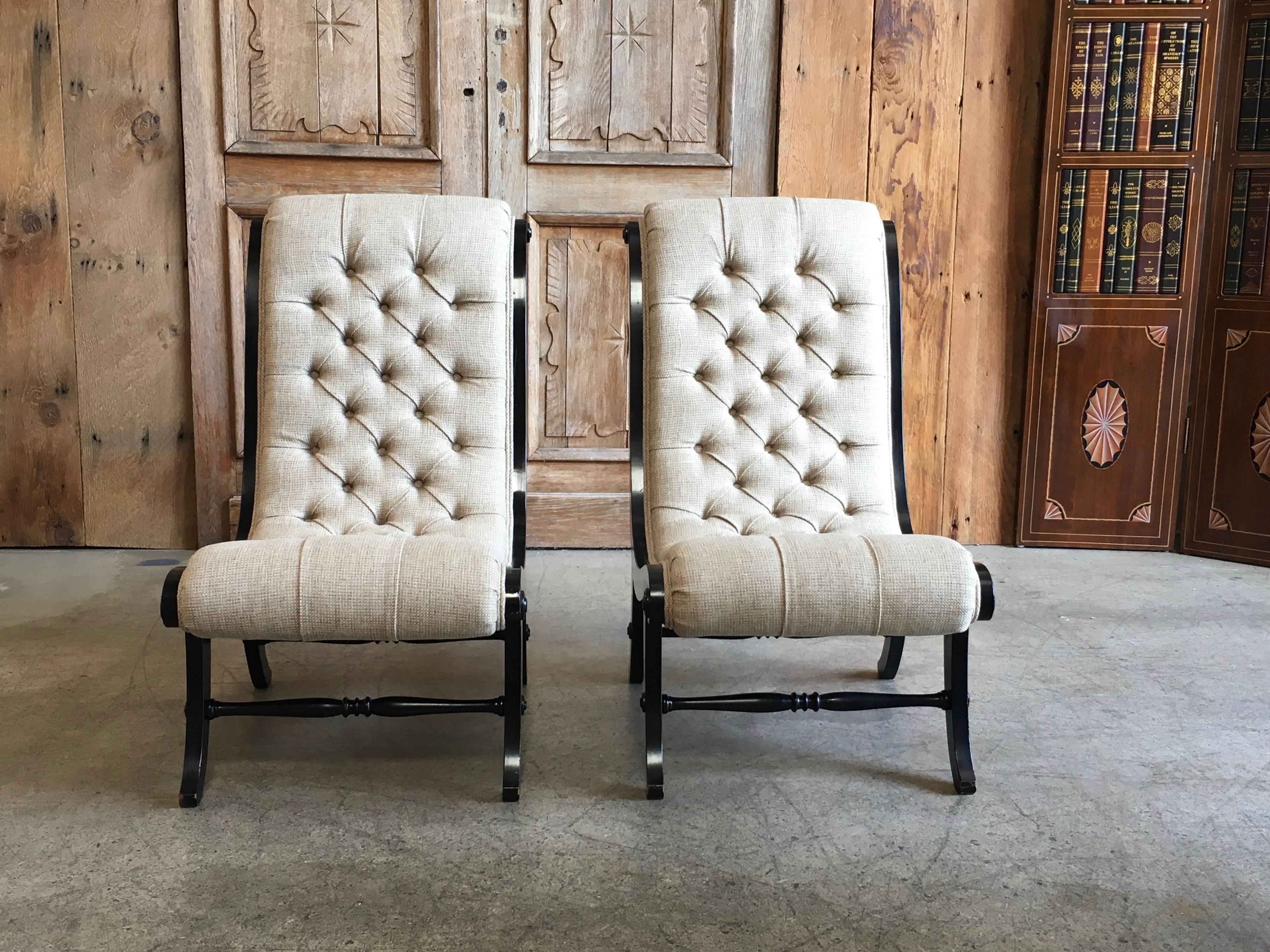Mid-Century Modern Tufted Slipper Chairs