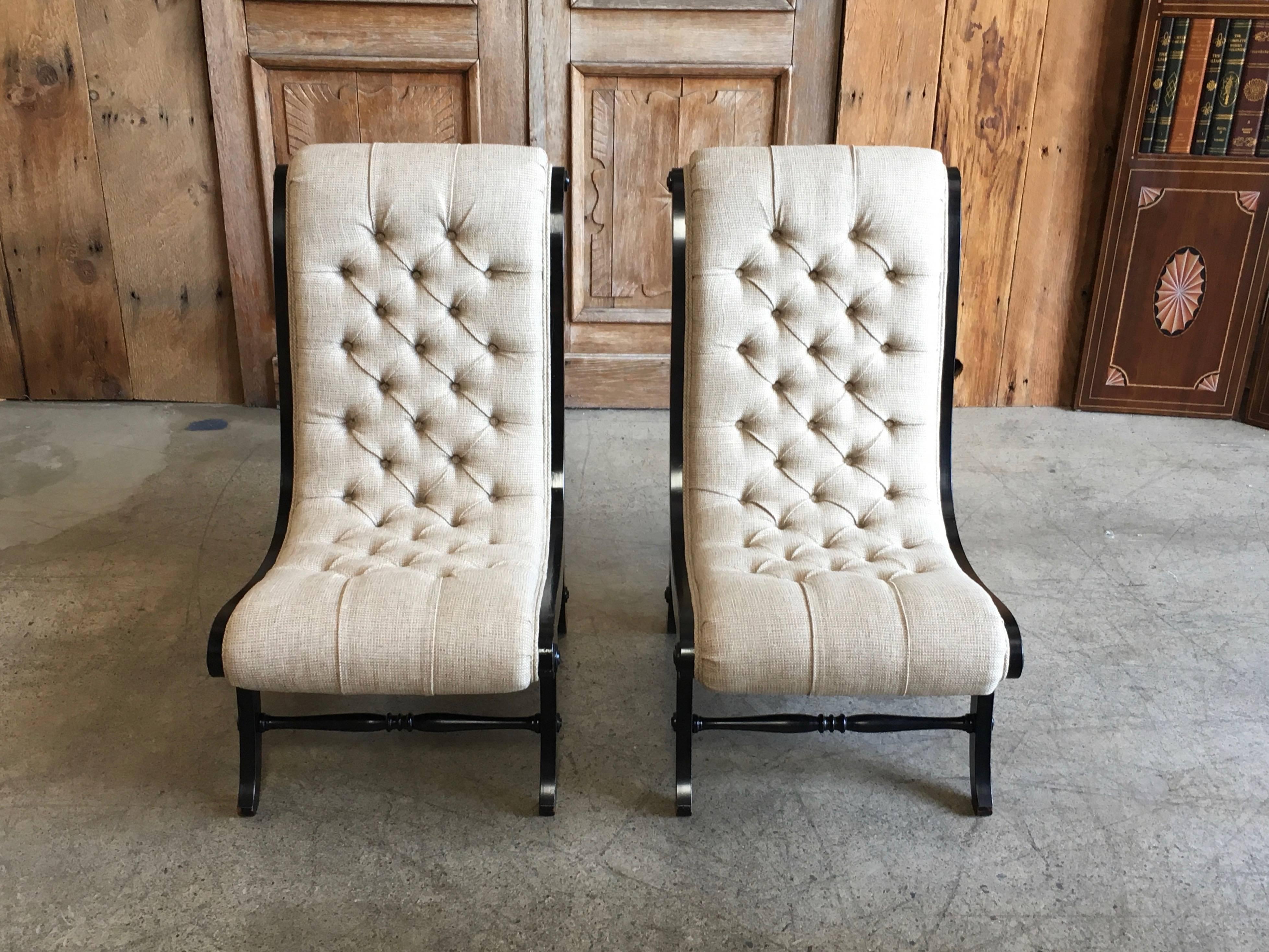 20th Century Tufted Slipper Chairs