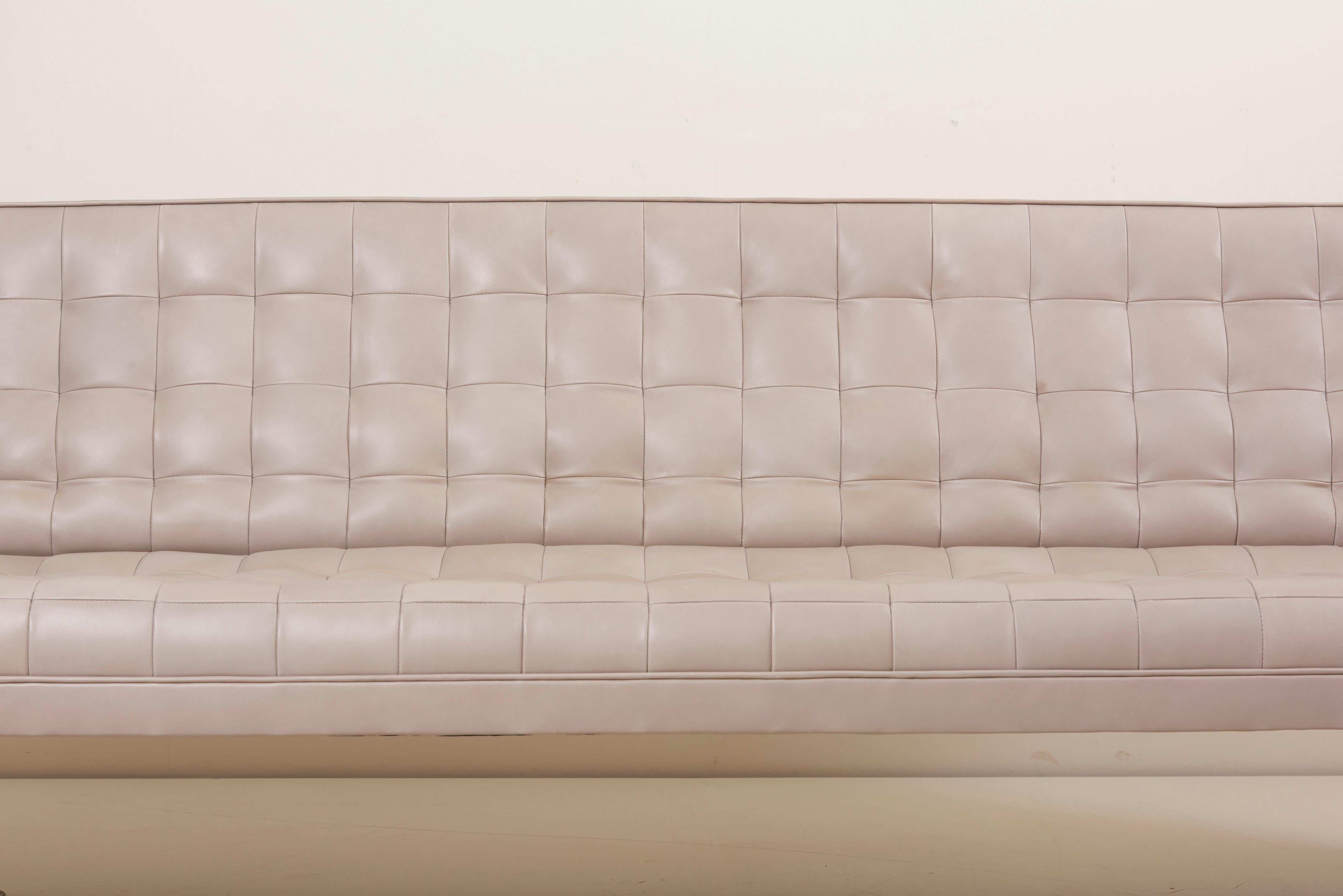 Tufted Sofa in Grey Leather by Milo Baughman for Thayer Coggin 2