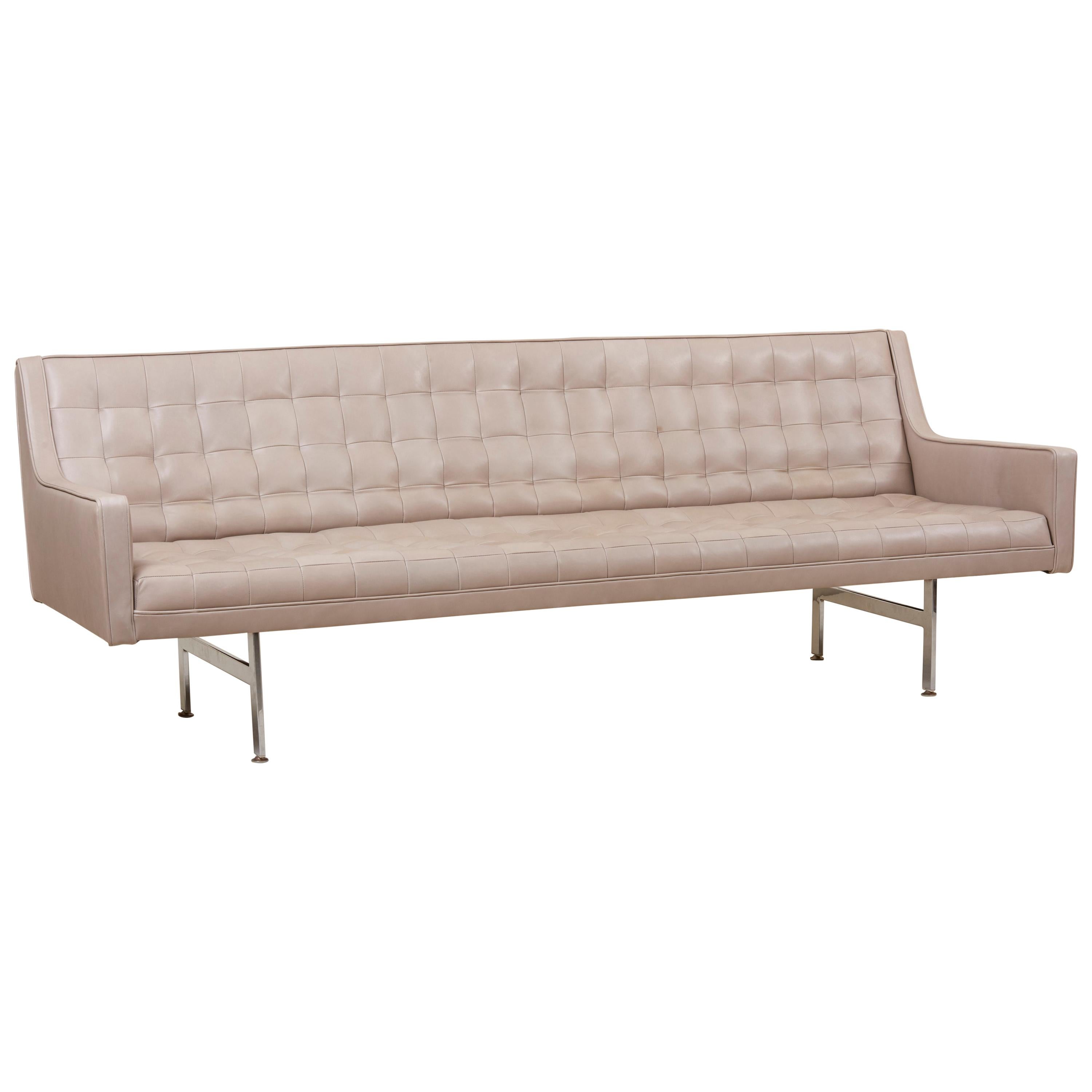 Tufted Sofa in Grey Leather by Milo Baughman for Thayer Coggin