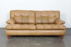 Tufted Tan Leather Two-Seat Sofa by Arne Norell, Sweden, 1960s