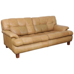 Tufted Tan Leather Two-Seat Sofa by Arne Norell, Sweden, 1960s