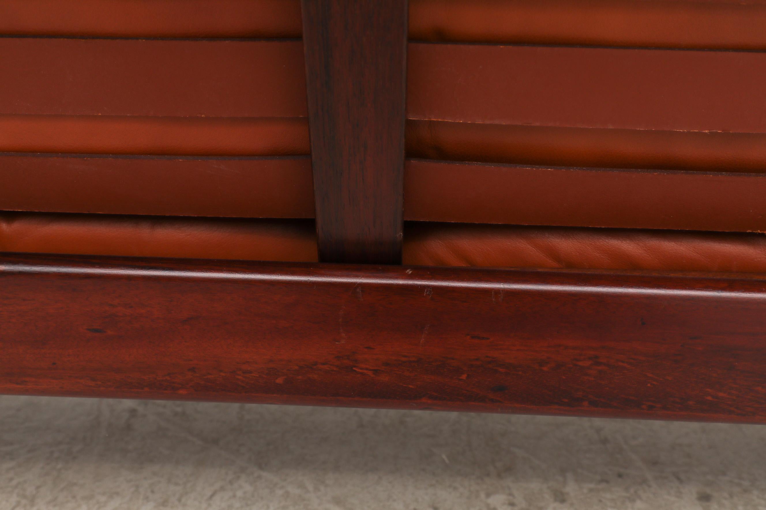 Tufted Terracotta Leather and Rosewood Sofa by Coja 3
