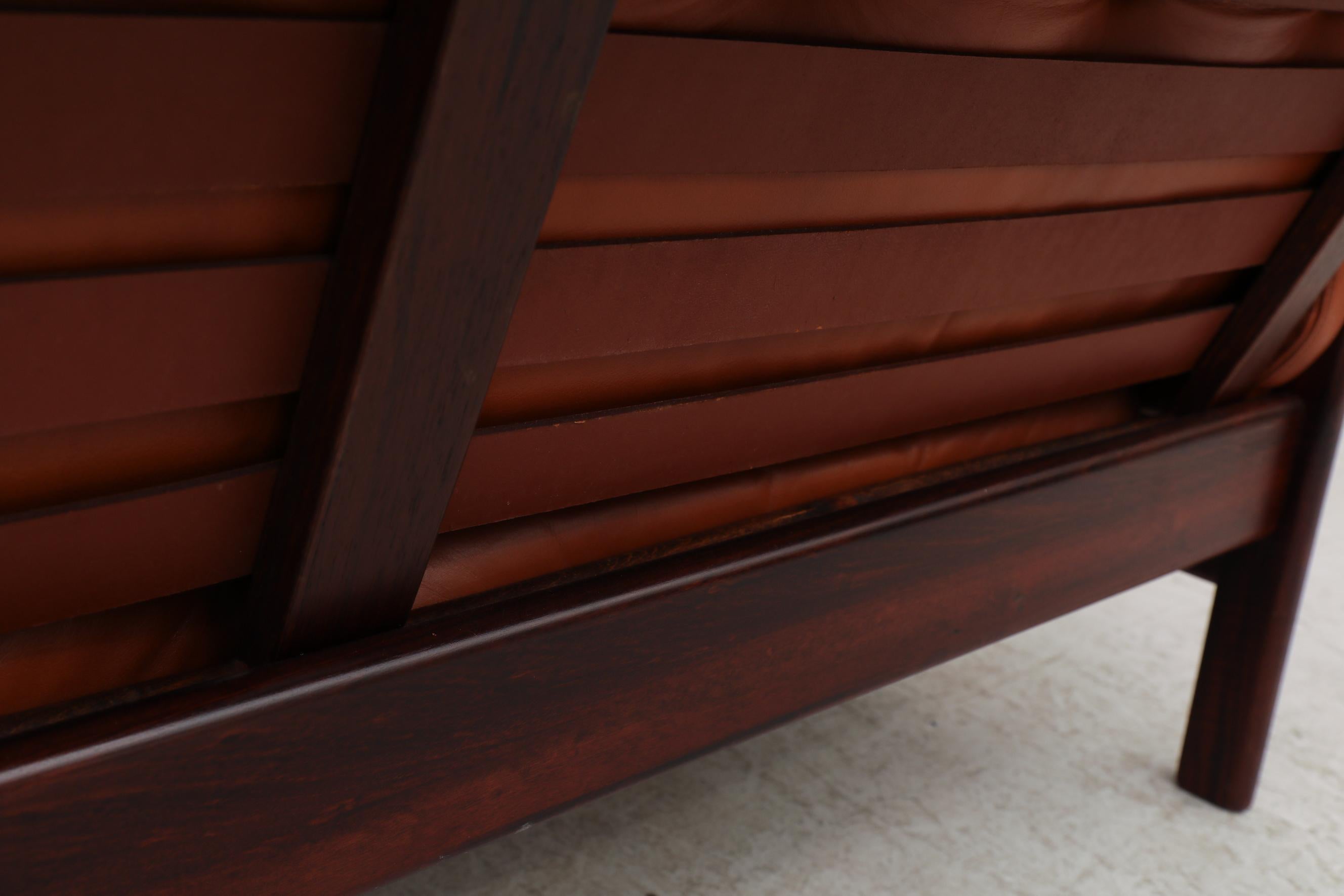 Tufted Terracotta Leather and Rosewood Sofa by Coja 4