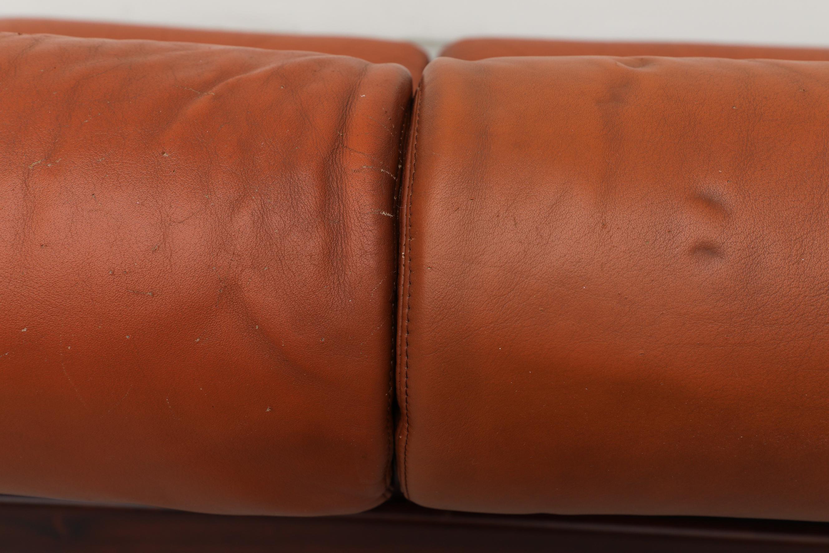 Tufted Terracotta Leather and Rosewood Sofa by Coja 5
