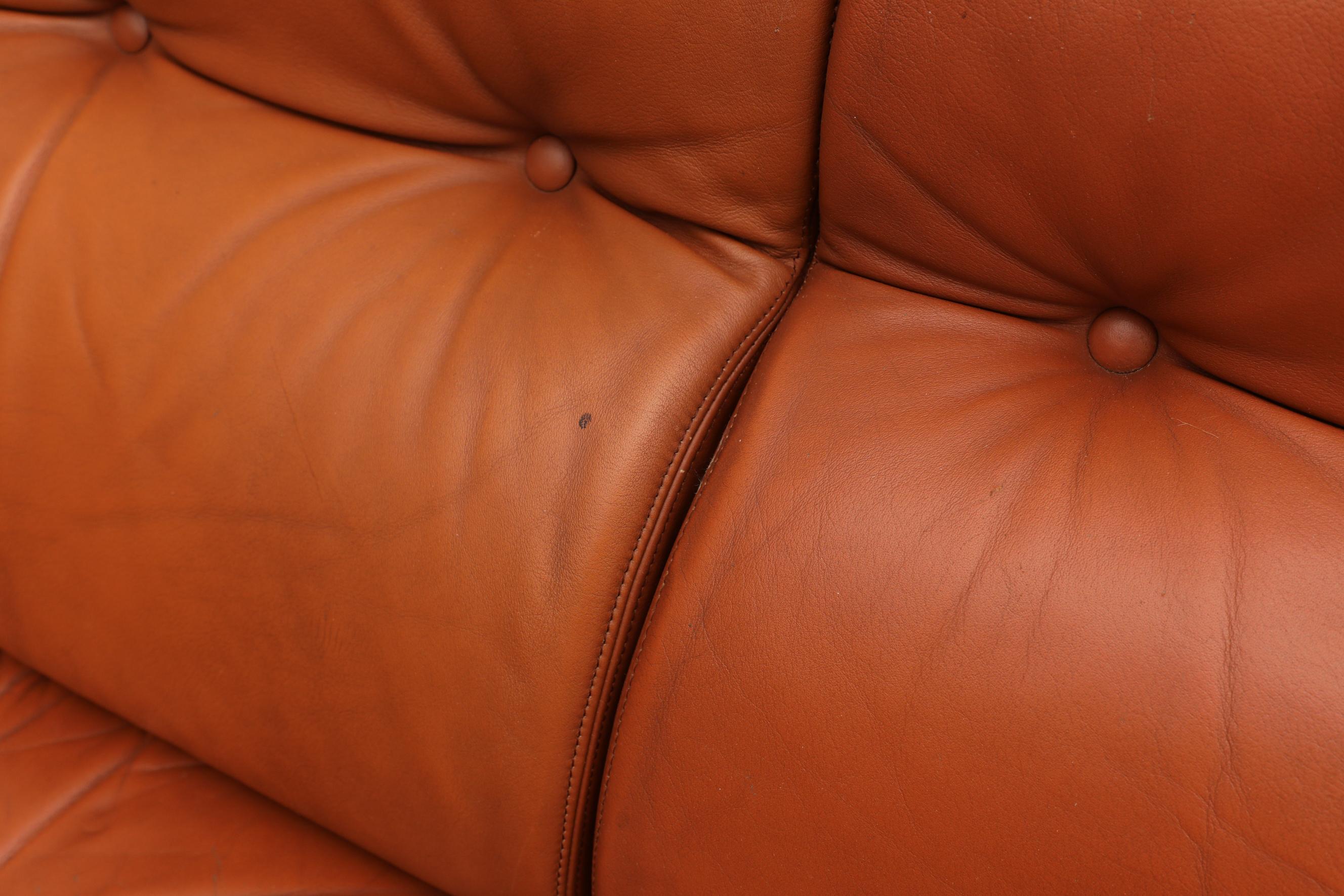 Tufted Terracotta Leather and Rosewood Sofa by Coja 8