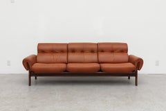 Tufted Terracotta Leather and Rosewood Sofa by Coja
