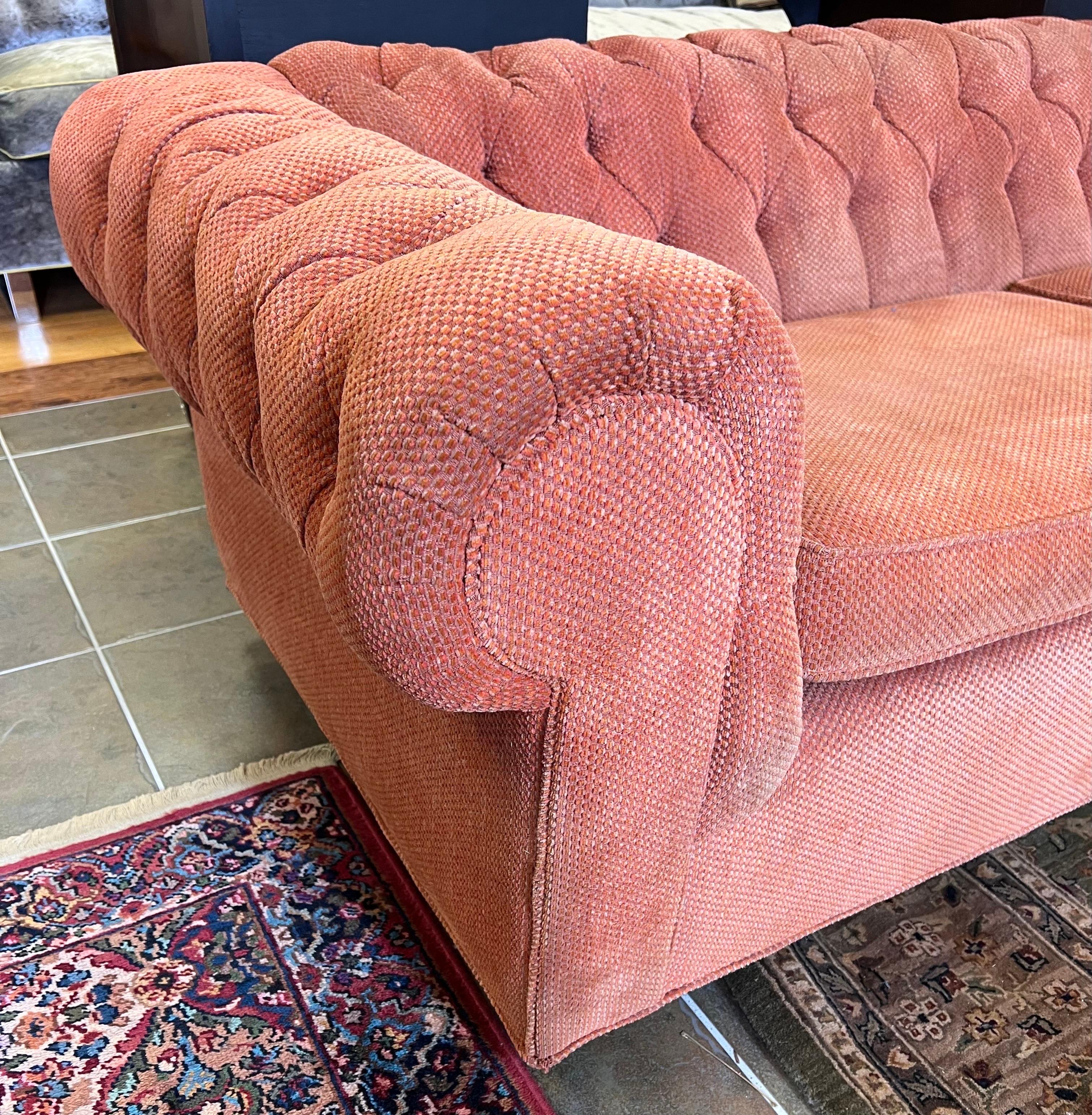 Tufted Upholstered Chesterfield Rolled Arm Sofa In Good Condition In West Hartford, CT