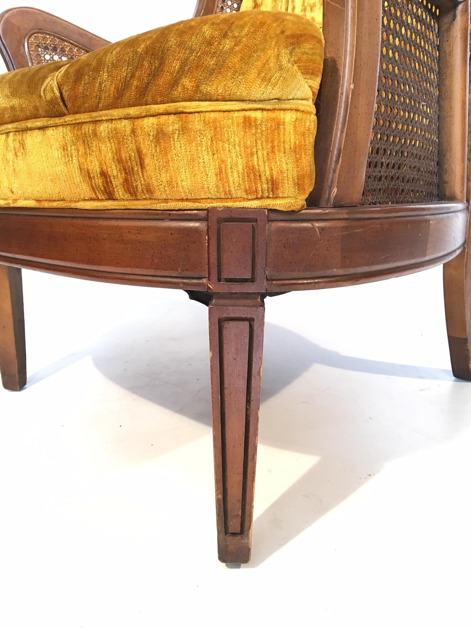 Hollywood Regency Tufted Velvet Cane Wingback Chairs by Lewittes