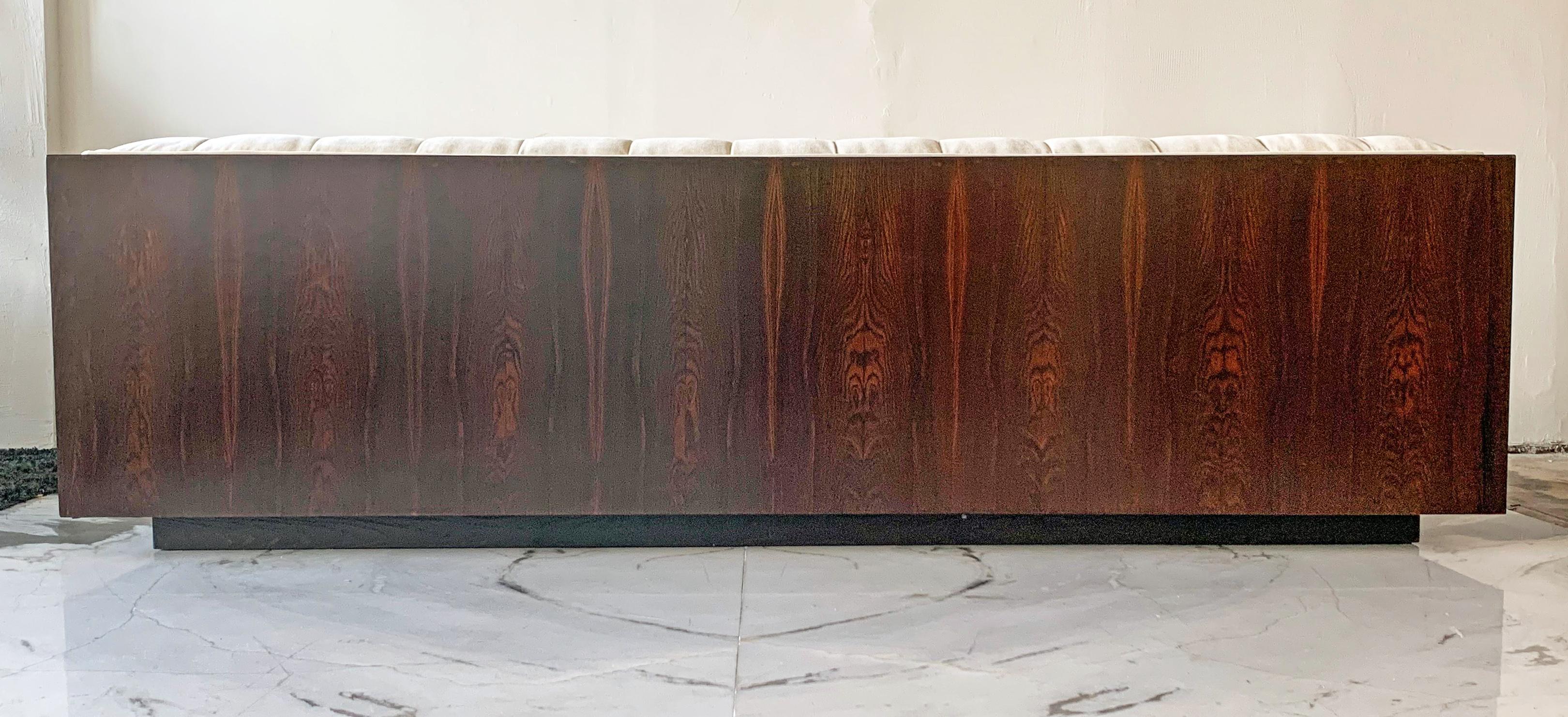 Mid-Century Modern Tufted Velvet Milo Baughman Style Rosewood Case Sofa