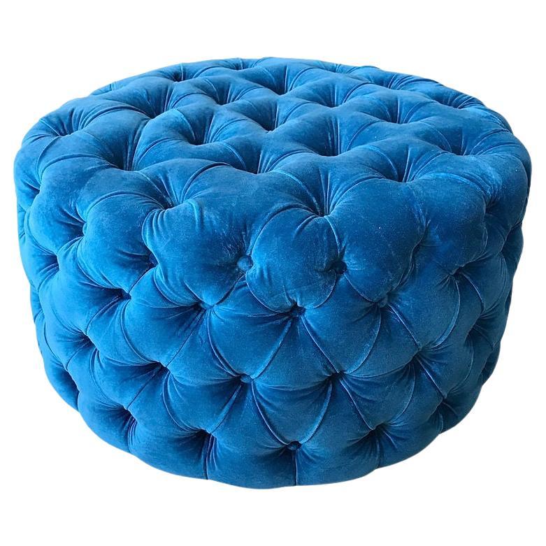 Tufted Velvet Ottoman - Made to order, round, square, rectangular For Sale