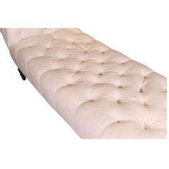 Tufted White Empire Style Chaise With Mahogany Legs