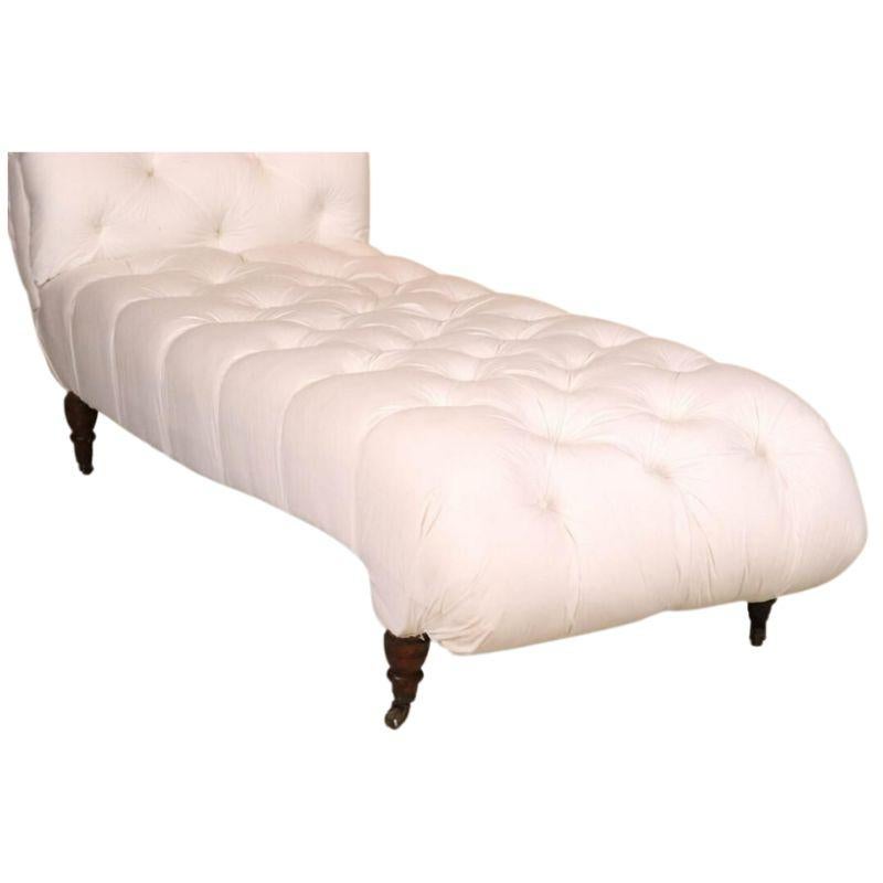 19th Century Tufted White Empire Style Chaise With Mahogany Legs For Sale
