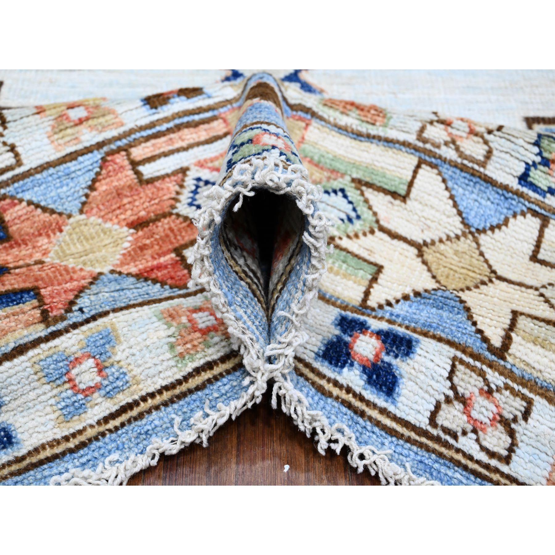 Hand-Knotted Tufts Blue Anatolian Village Inspired Wool Hand Knotted Oriental Rug 9'1