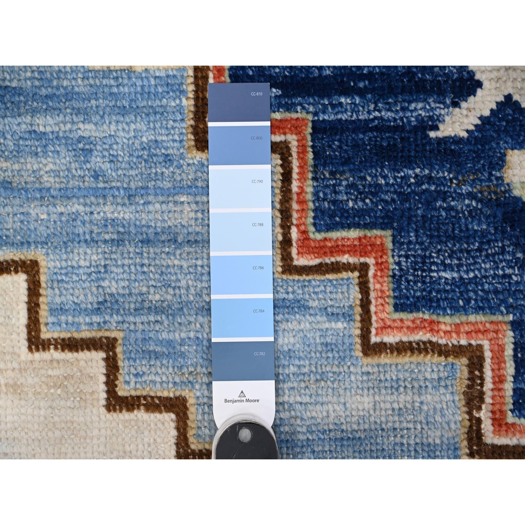 Contemporary Tufts Blue Anatolian Village Inspired Wool Hand Knotted Oriental Rug 9'1