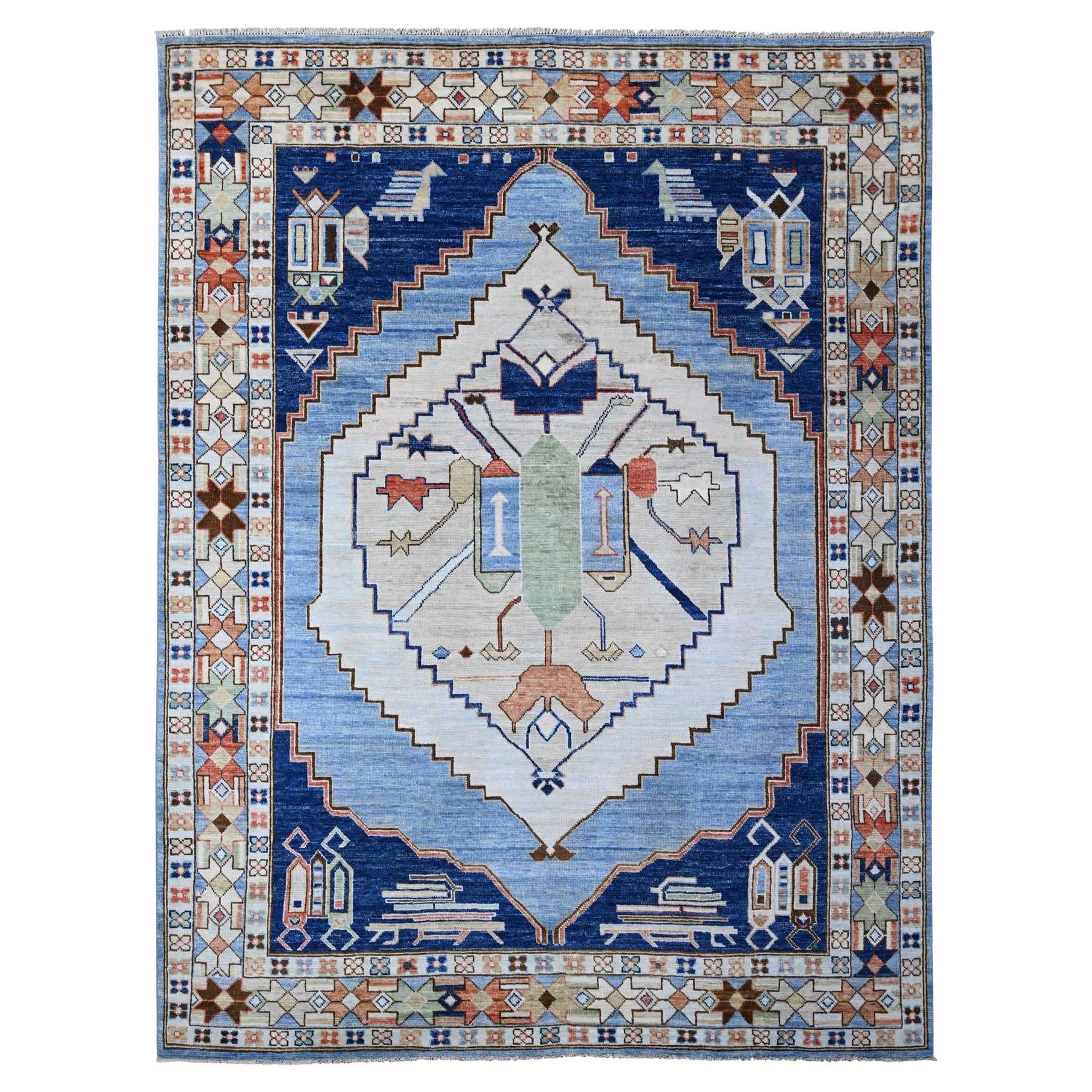 Tufts Blue Anatolian Village Inspired Wool Hand Knotted Oriental Rug 9'1"x11'4"