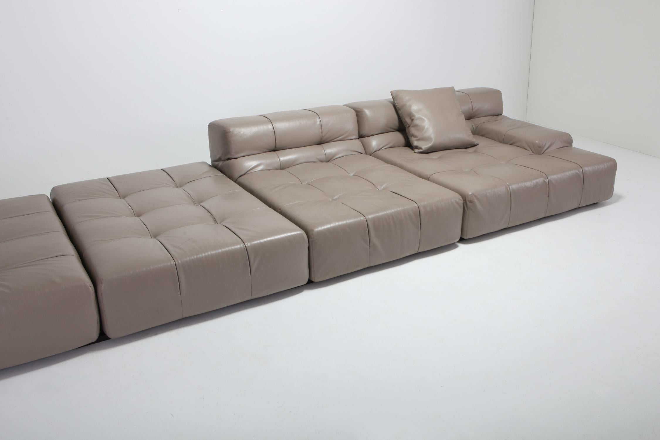 Tufty Time B&B Italia Taupe Leather Sectional Sofa by Patricia Urquiola 4