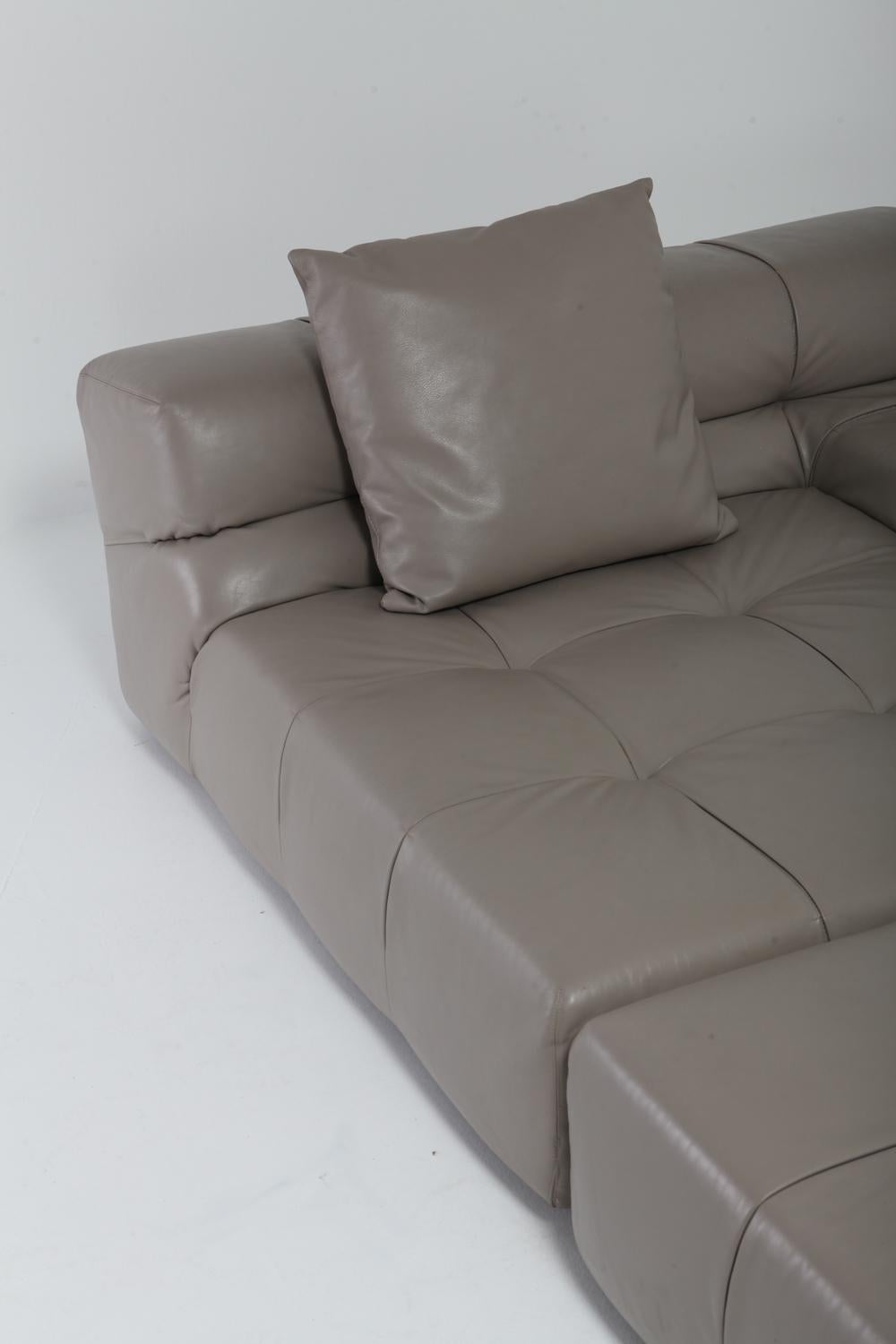 Tufty Time B&B Italia Taupe Leather Sectional Sofa by Patricia Urquiola 6