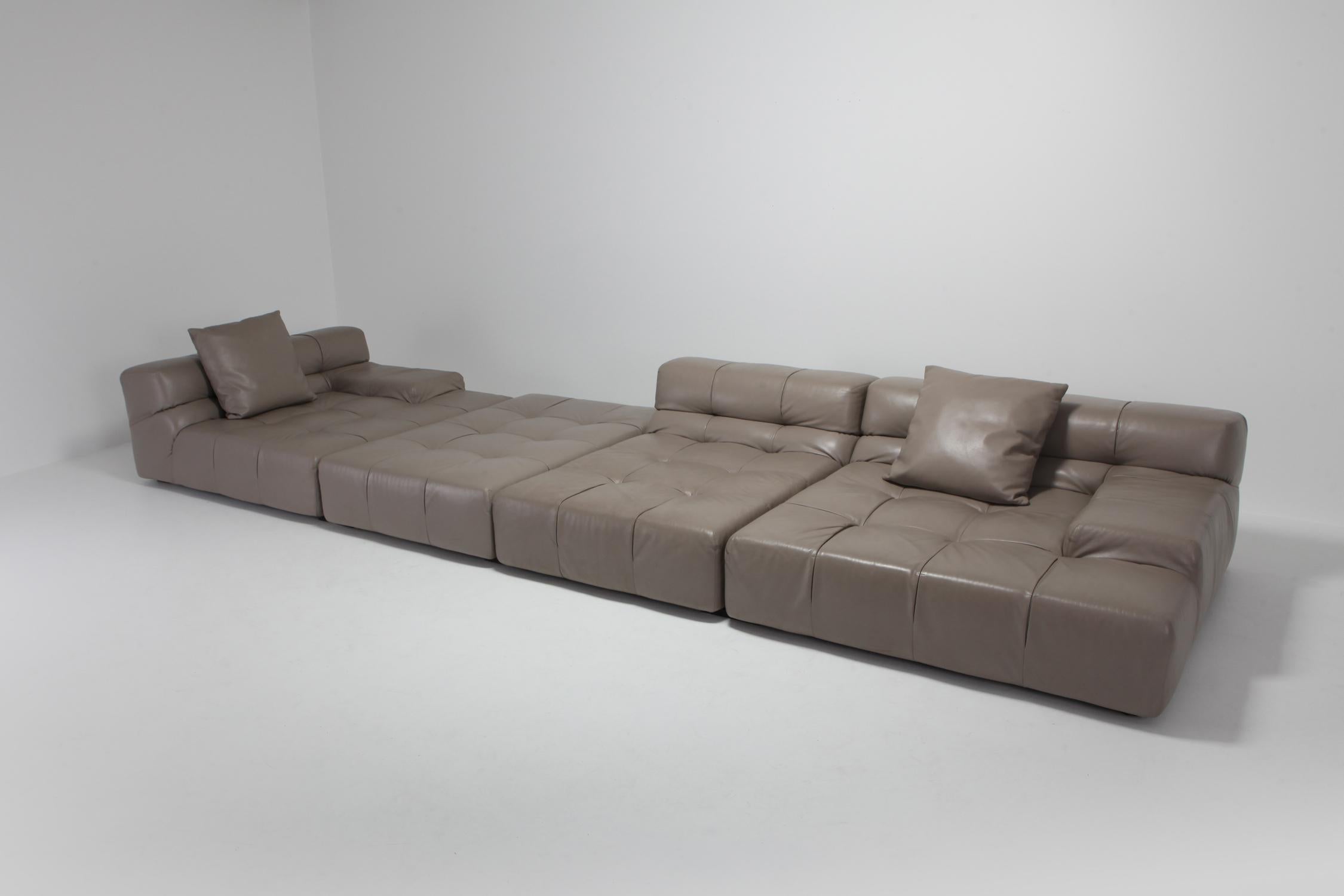 European Tufty Time B&B Italia Taupe Leather Sectional Sofa by Patricia Urquiola