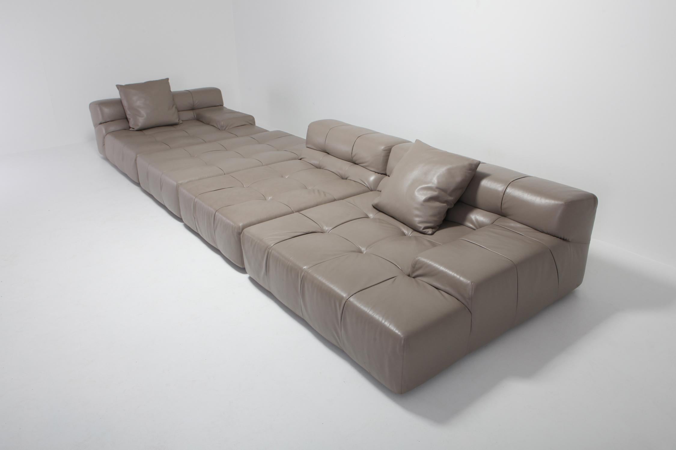 Tufty Time B&B Italia Taupe Leather Sectional Sofa by Patricia Urquiola 2