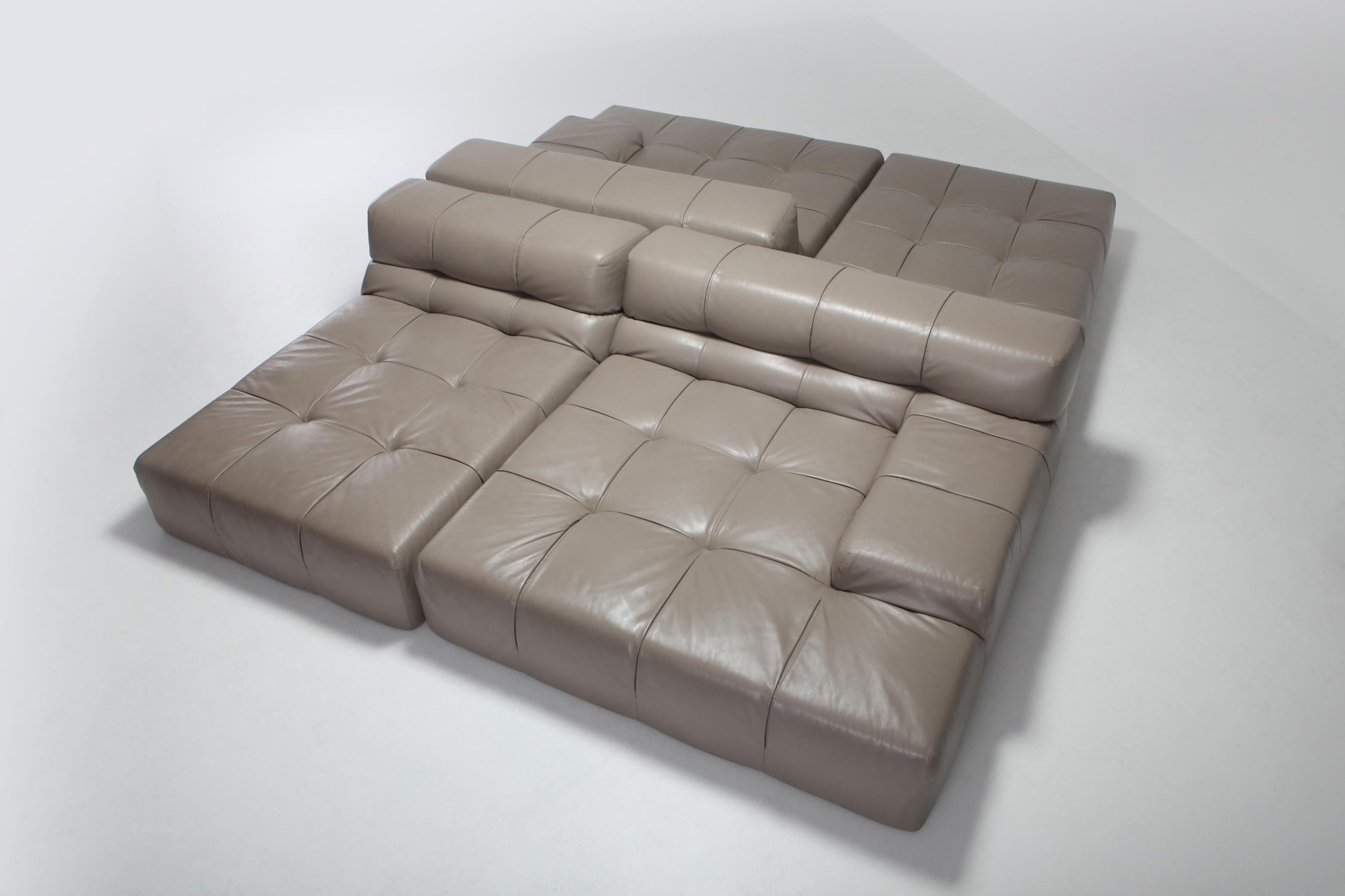 Contemporary Tufty Time B&B Italia Taupe Leather Sectional Sofa by Patricia Urquiola