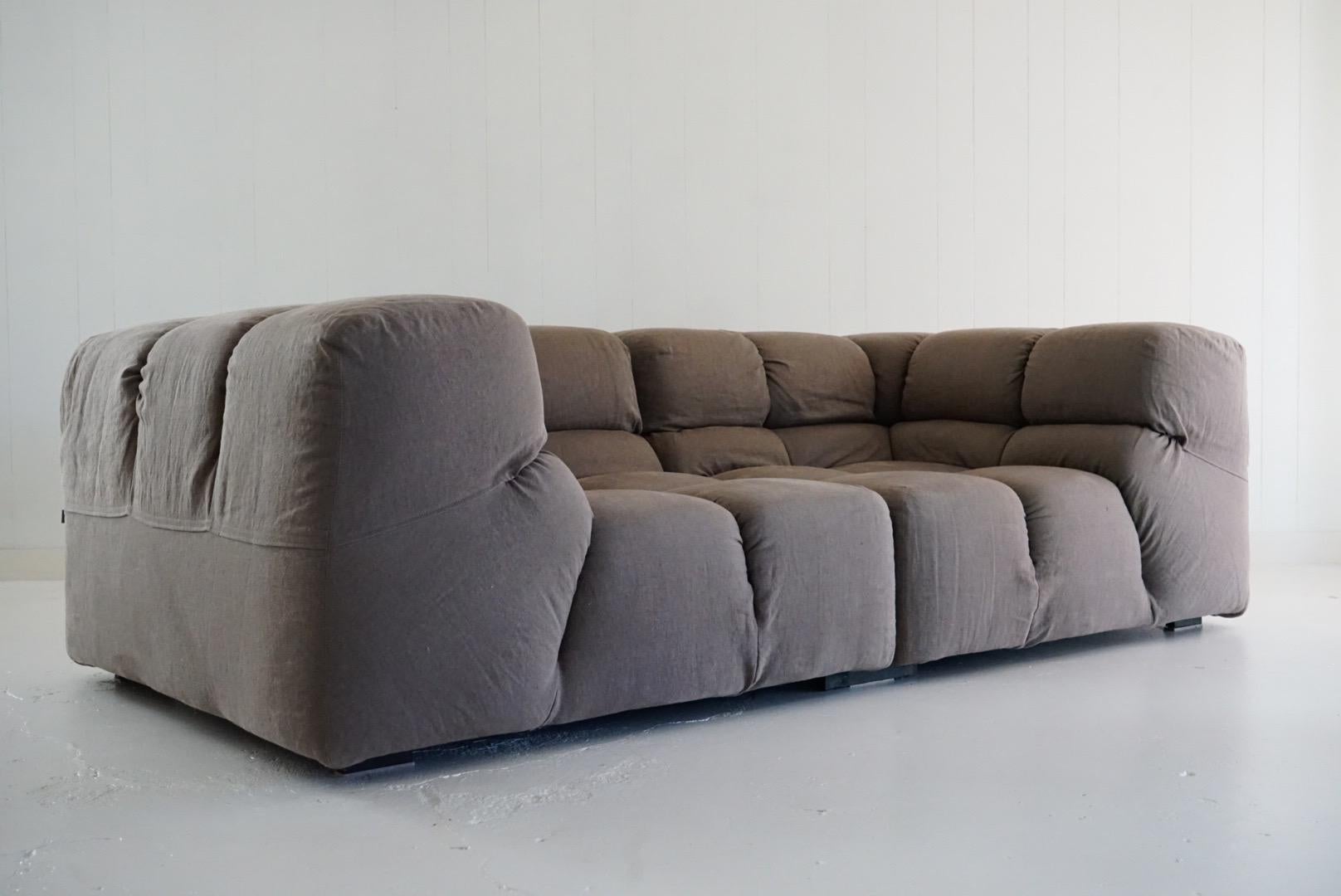 Italian Tufty Time Sofa in Greige Linen by Patricia Urquiola for B&B Italia, Signed 2015