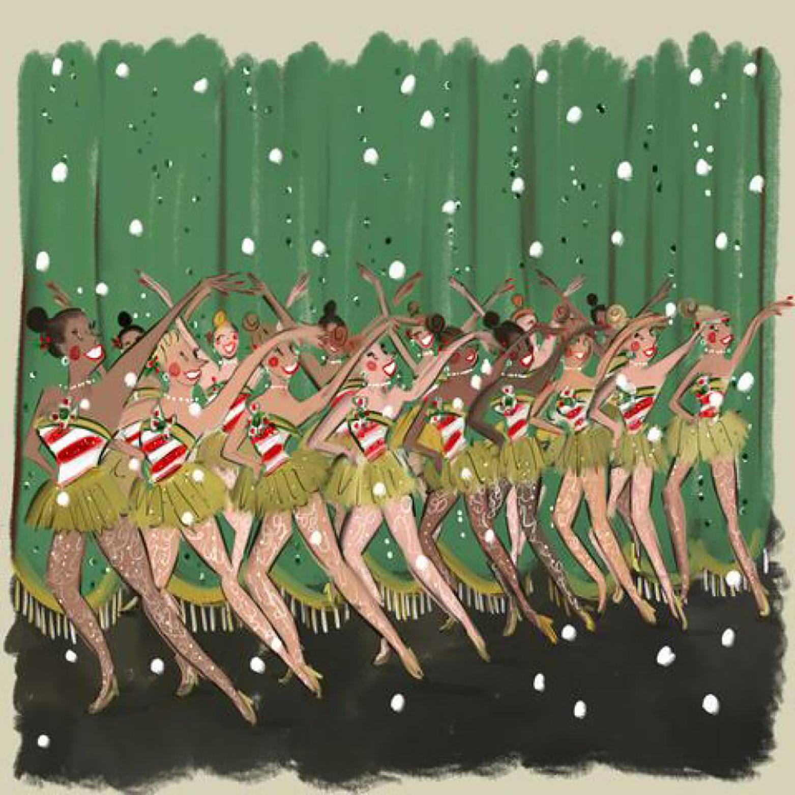 Tug Rice Figurative Print - Rockettes Christmas Scene