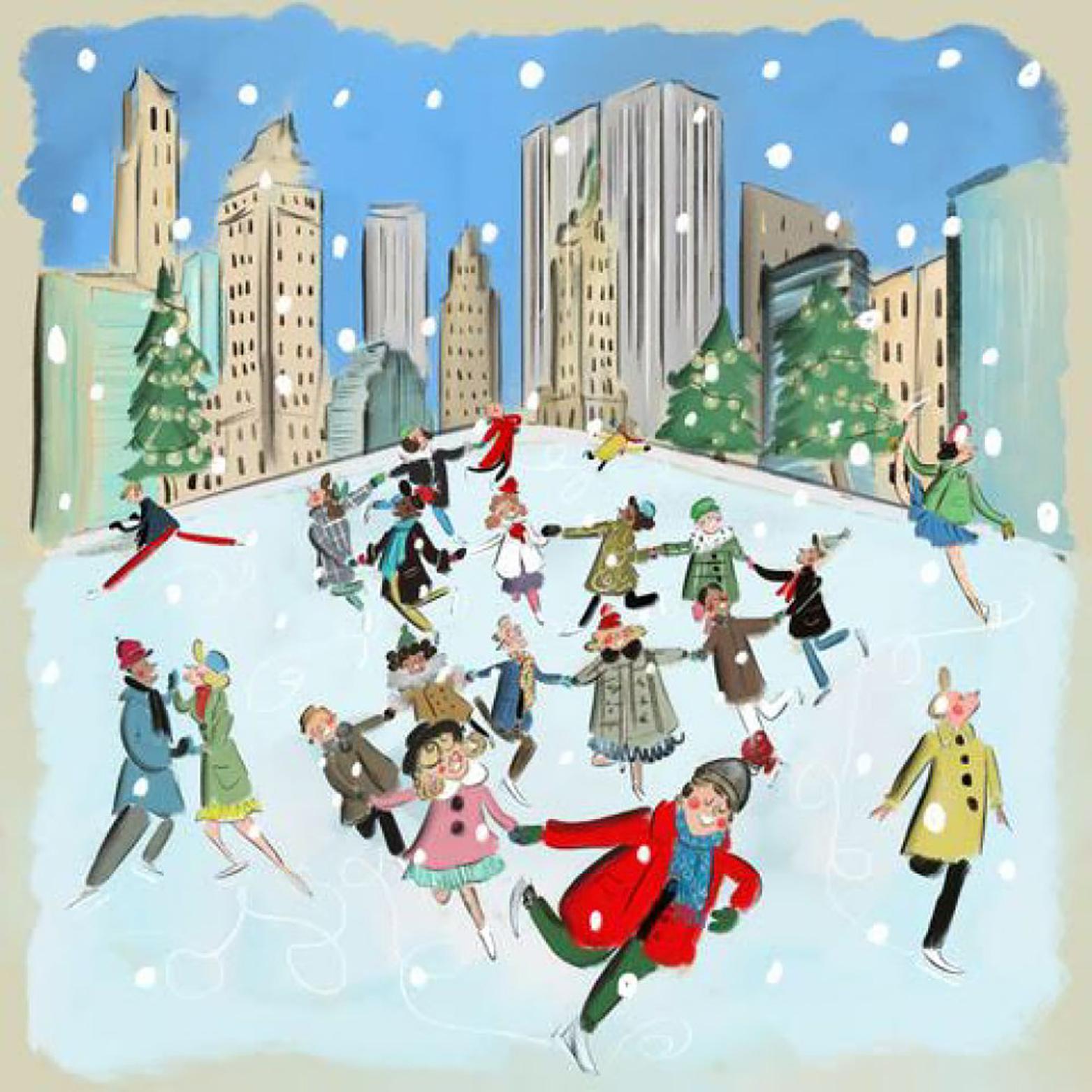 Tug Rice Figurative Print - Wollman Rink Ice Skating Scene