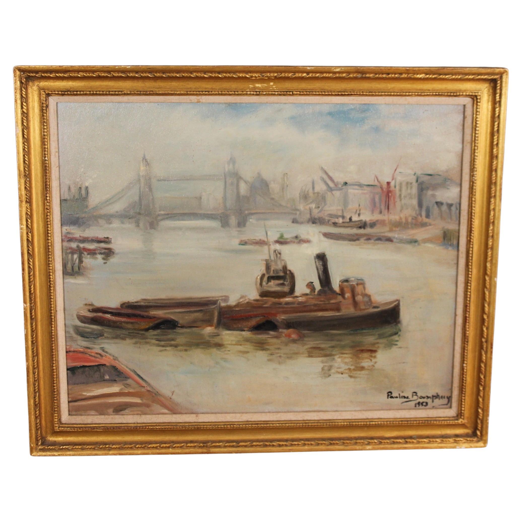 Peinture du milieu du siècle sur la Tamise à Londres par Pauline Boumphrey
