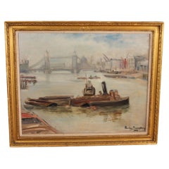 Quadro di metà secolo sul fiume Tamigi a Londra di Pauline Boumphrey