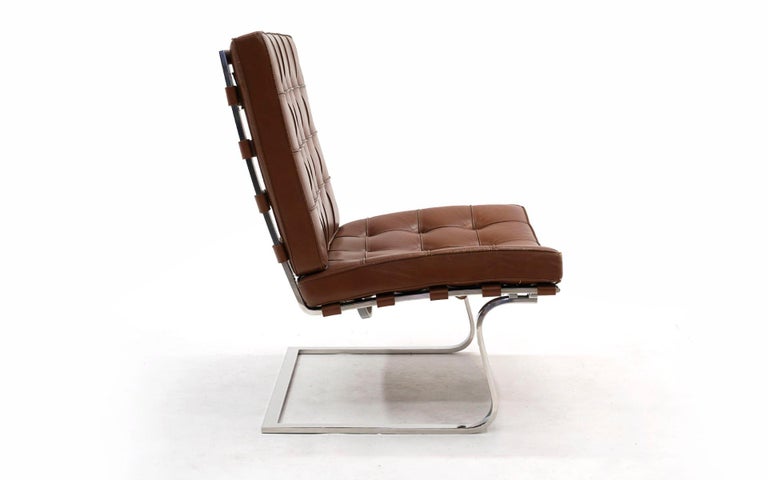Mid-Century Modern Tugendhat Chair Model MR 20 by Mies van der Rohe for Knoll, Brown Leather For Sale