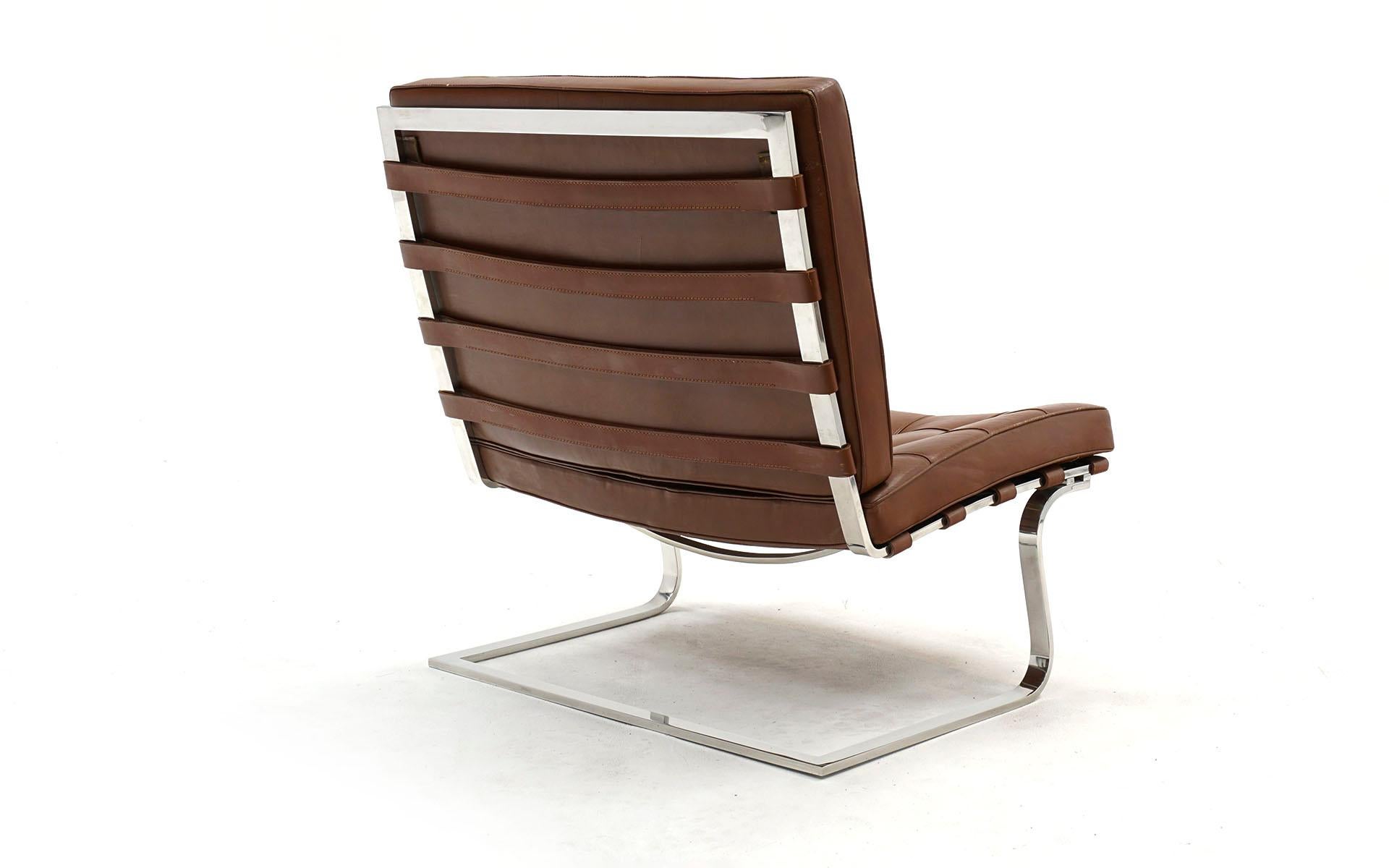 Mid-Century Modern Tugendhat Chair Model MR 20 by Mies van der Rohe for Knoll, Brown Leather