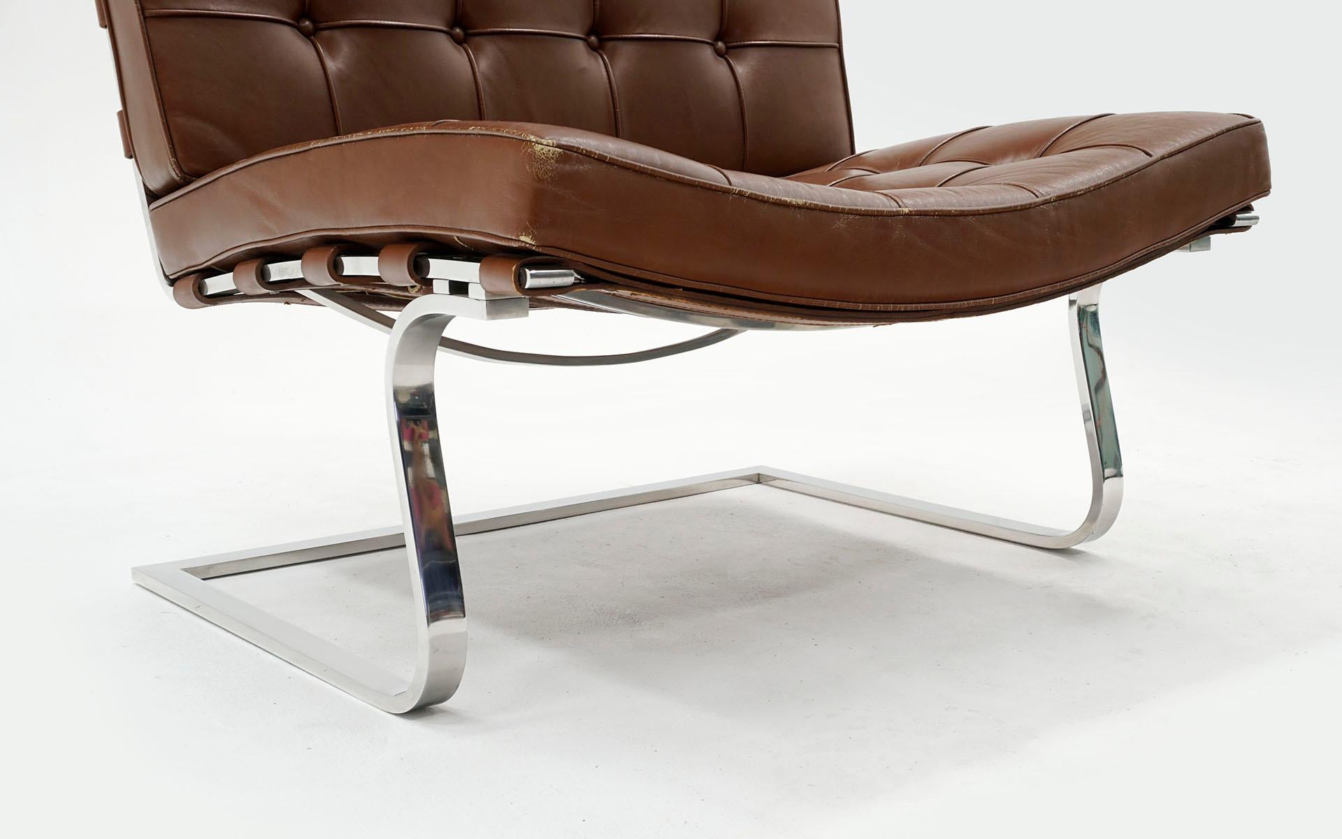 Tugendhat Chair Model MR 20 by Mies van der Rohe for Knoll, Brown Leather In Good Condition In Kansas City, MO