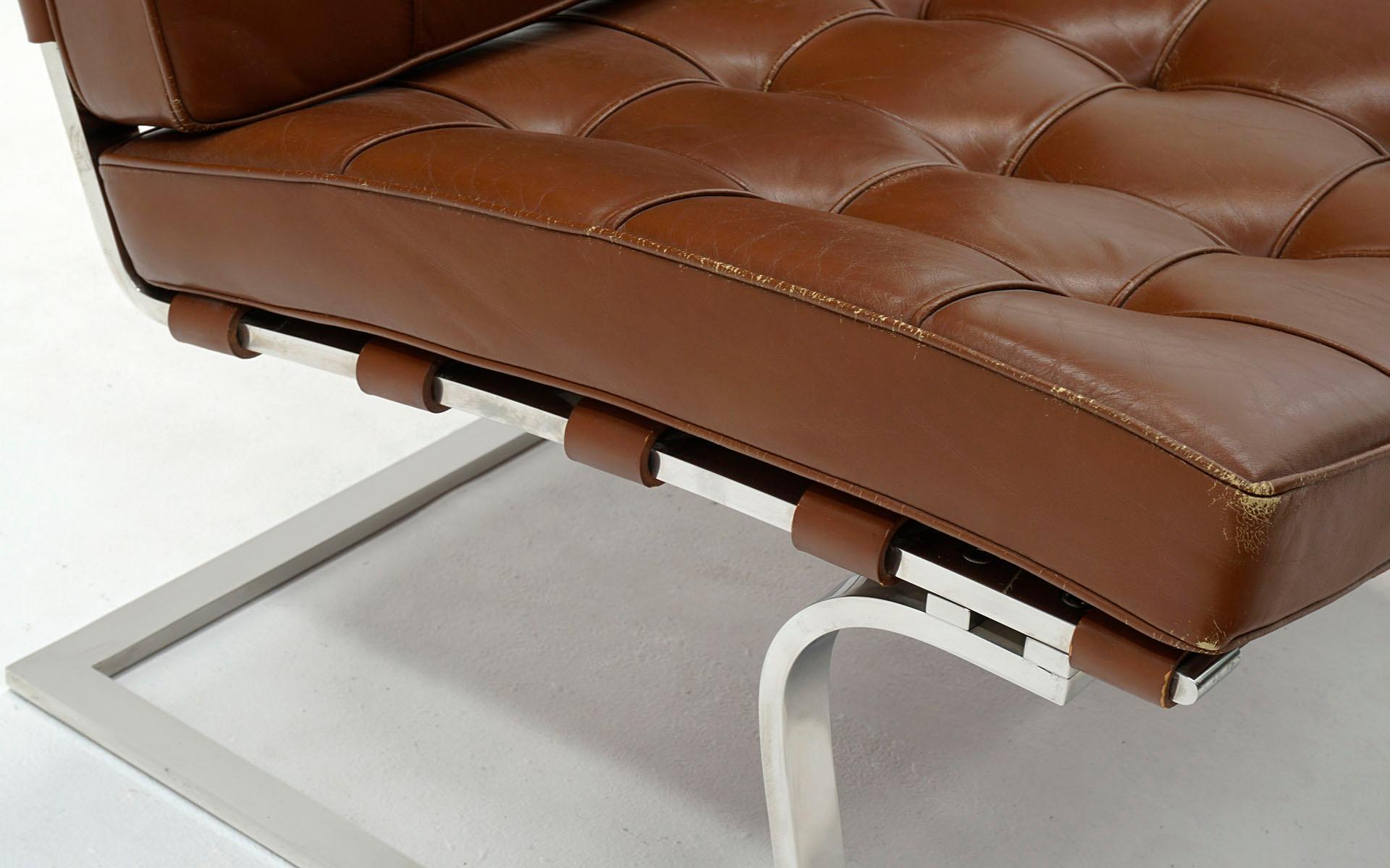 American Tugendhat Chair Model MR 20 by Mies van der Rohe for Knoll, Brown Leather