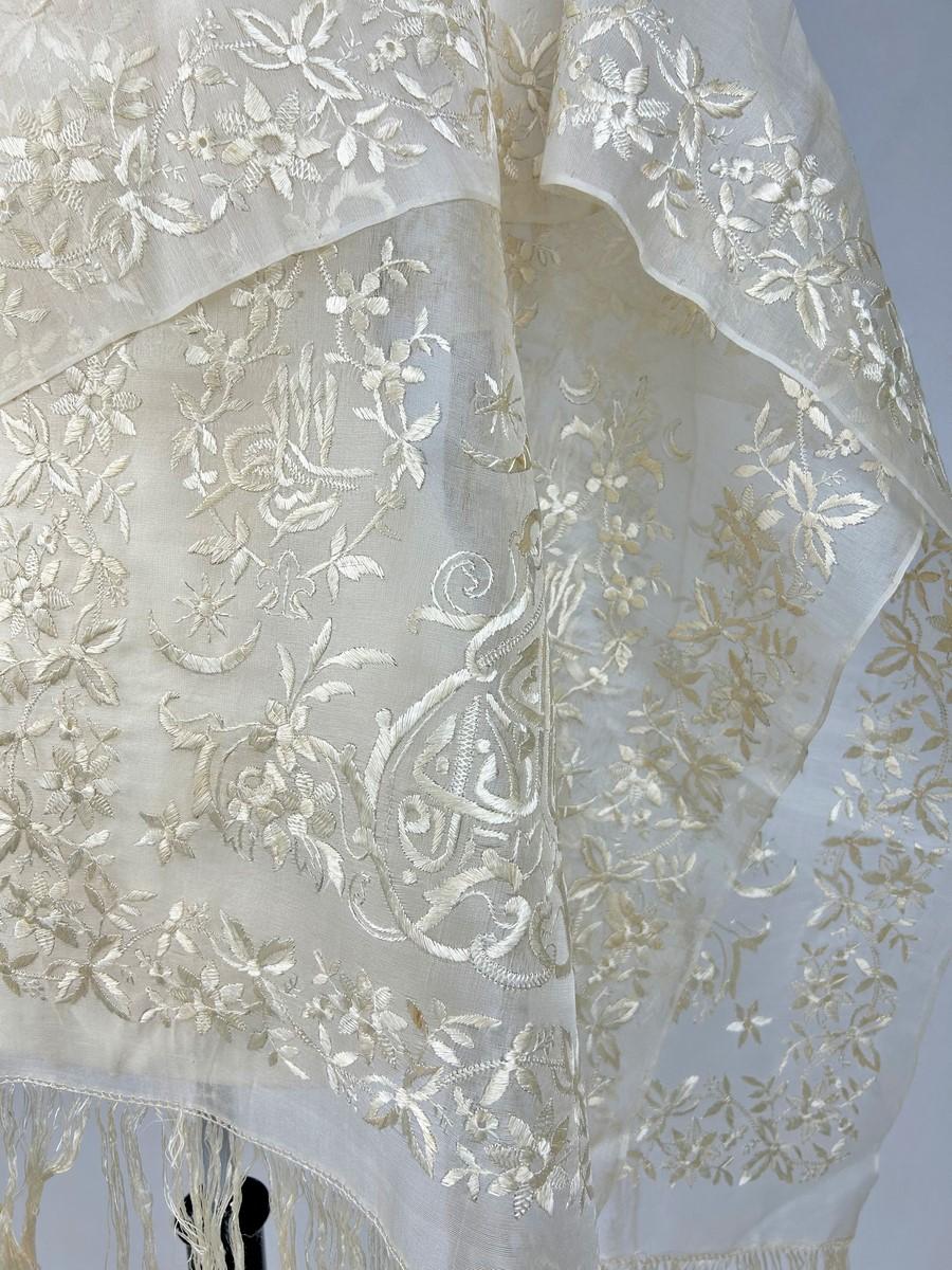 Tugra Embroidered Silk Organza Stole - Ottoman Empire Early 20th Century For Sale 6