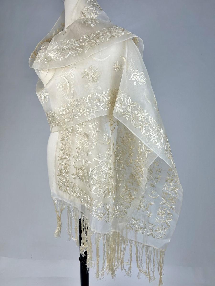 Tugra Embroidered Silk Organza Stole - Ottoman Empire Early 20th Century For Sale 7