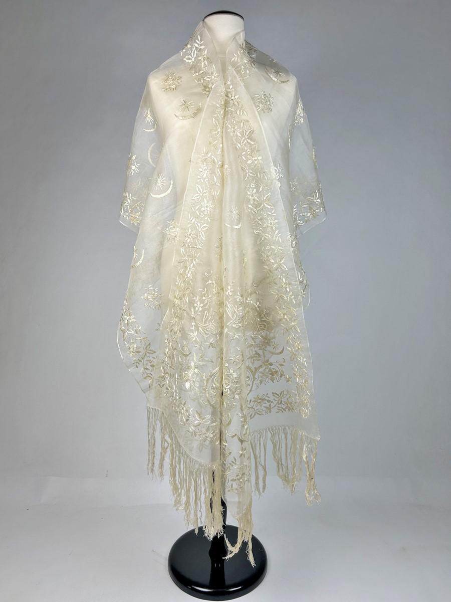 Tugra Embroidered Silk Organza Stole - Ottoman Empire Early 20th Century For Sale 8
