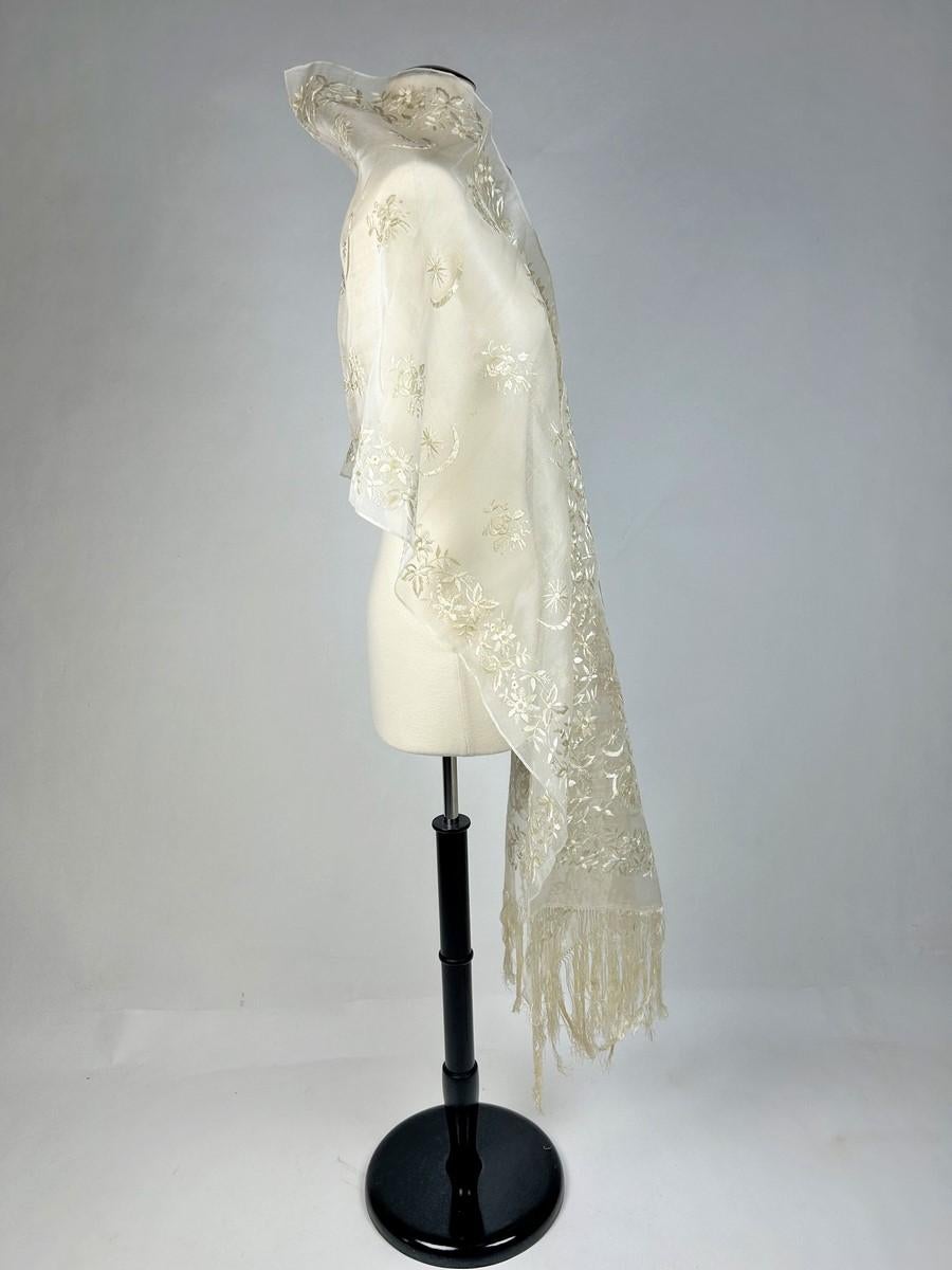 Tugra Embroidered Silk Organza Stole - Ottoman Empire Early 20th Century For Sale 9