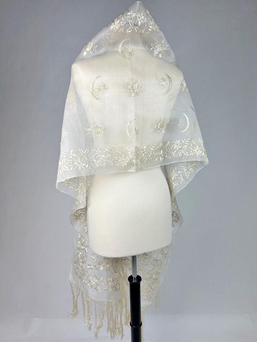 Tugra Embroidered Silk Organza Stole - Ottoman Empire Early 20th Century For Sale 10