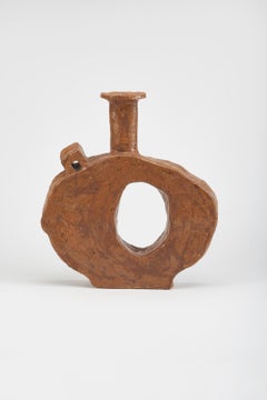 Unique Warm Brown Ceramic Big Vase with Body Large Opening by Willem Van Hooff