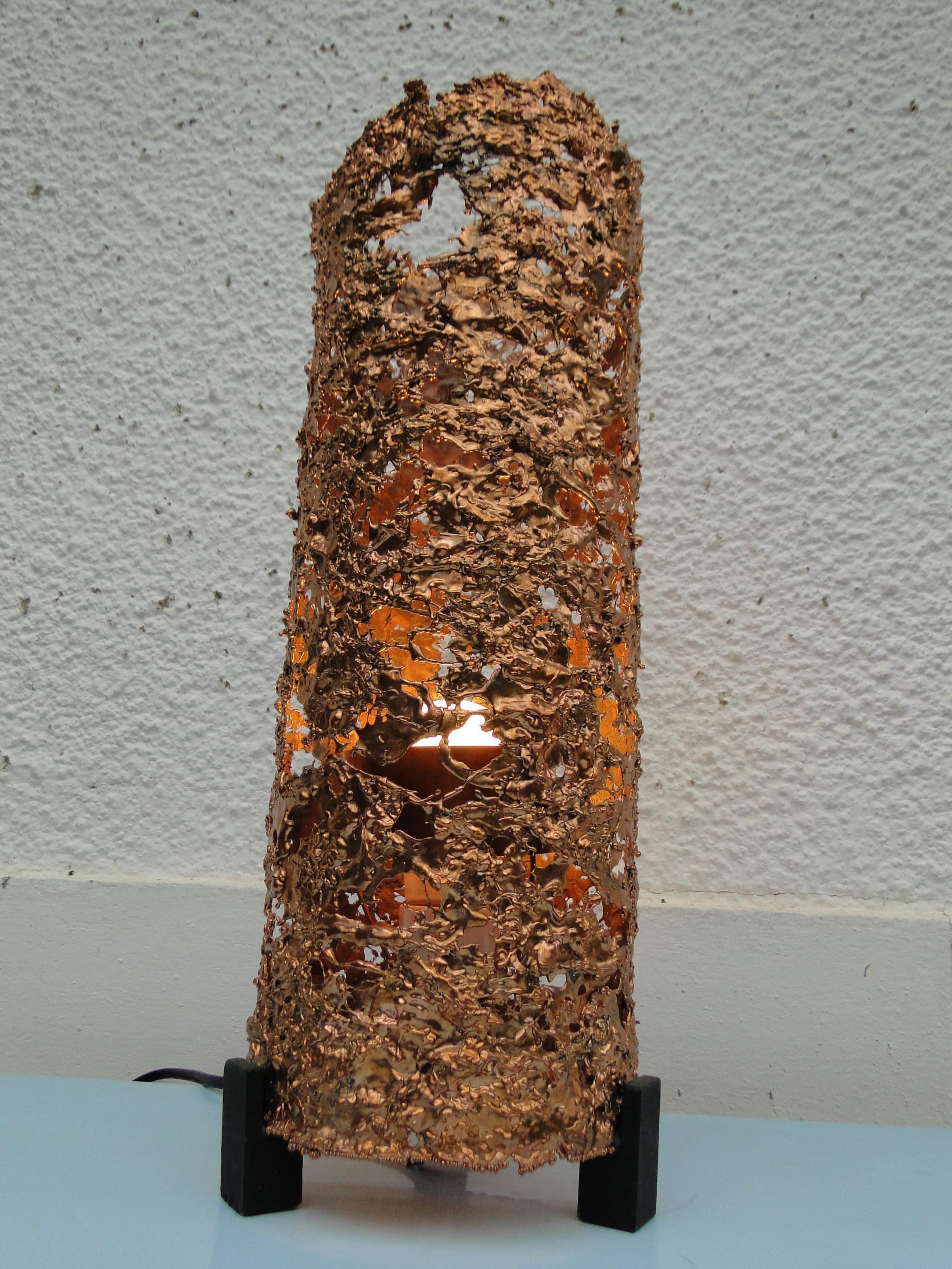 Tukiainen Aimo Ossi Kalevi Table Lamp Copper Finland  1970 Post Modern Brutalist For Sale 3