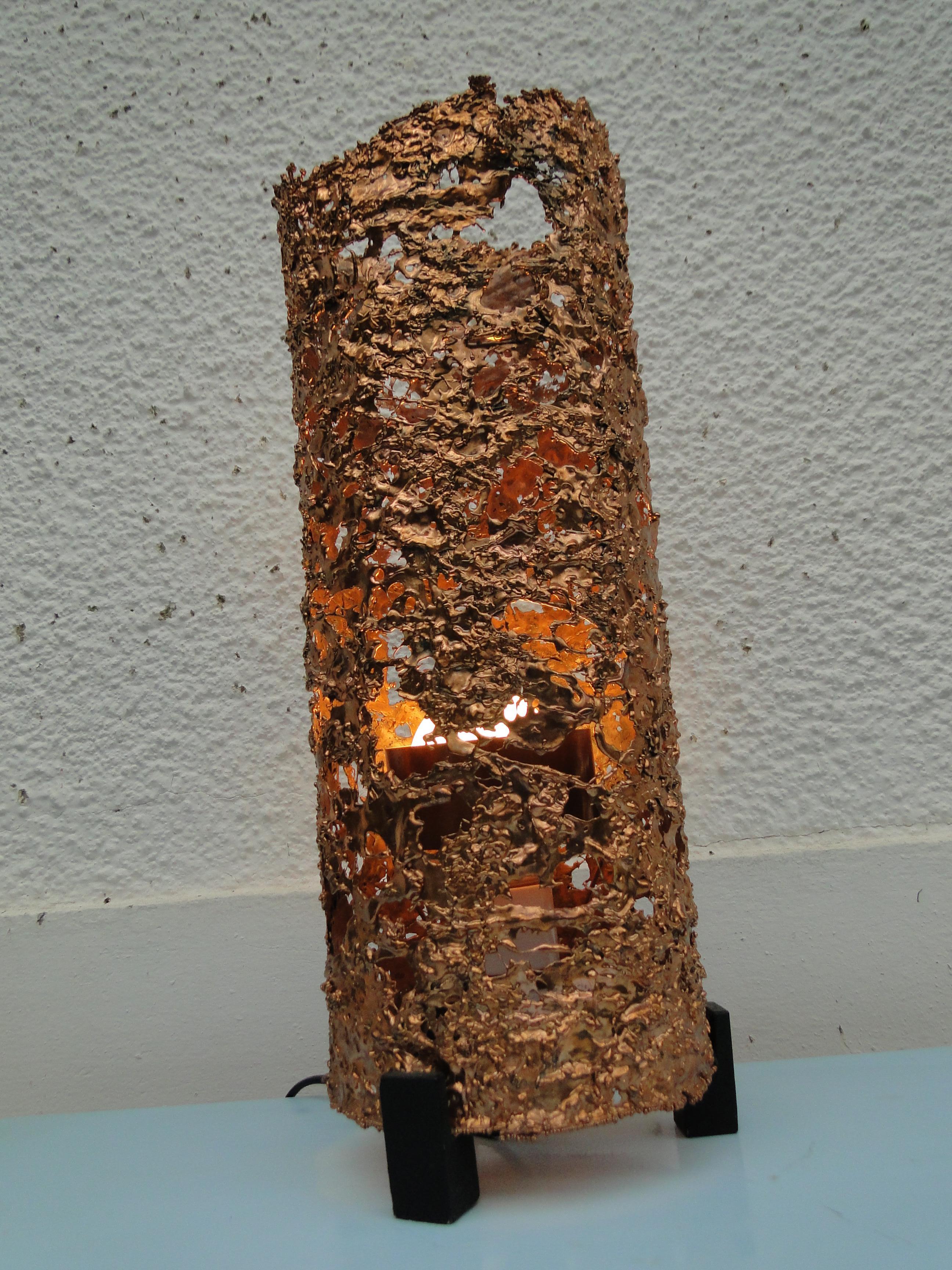 Tukiainen Aimo Ossi Kalevi Table Lamp Copper Finland  1970 Post Modern Brutalist For Sale 4