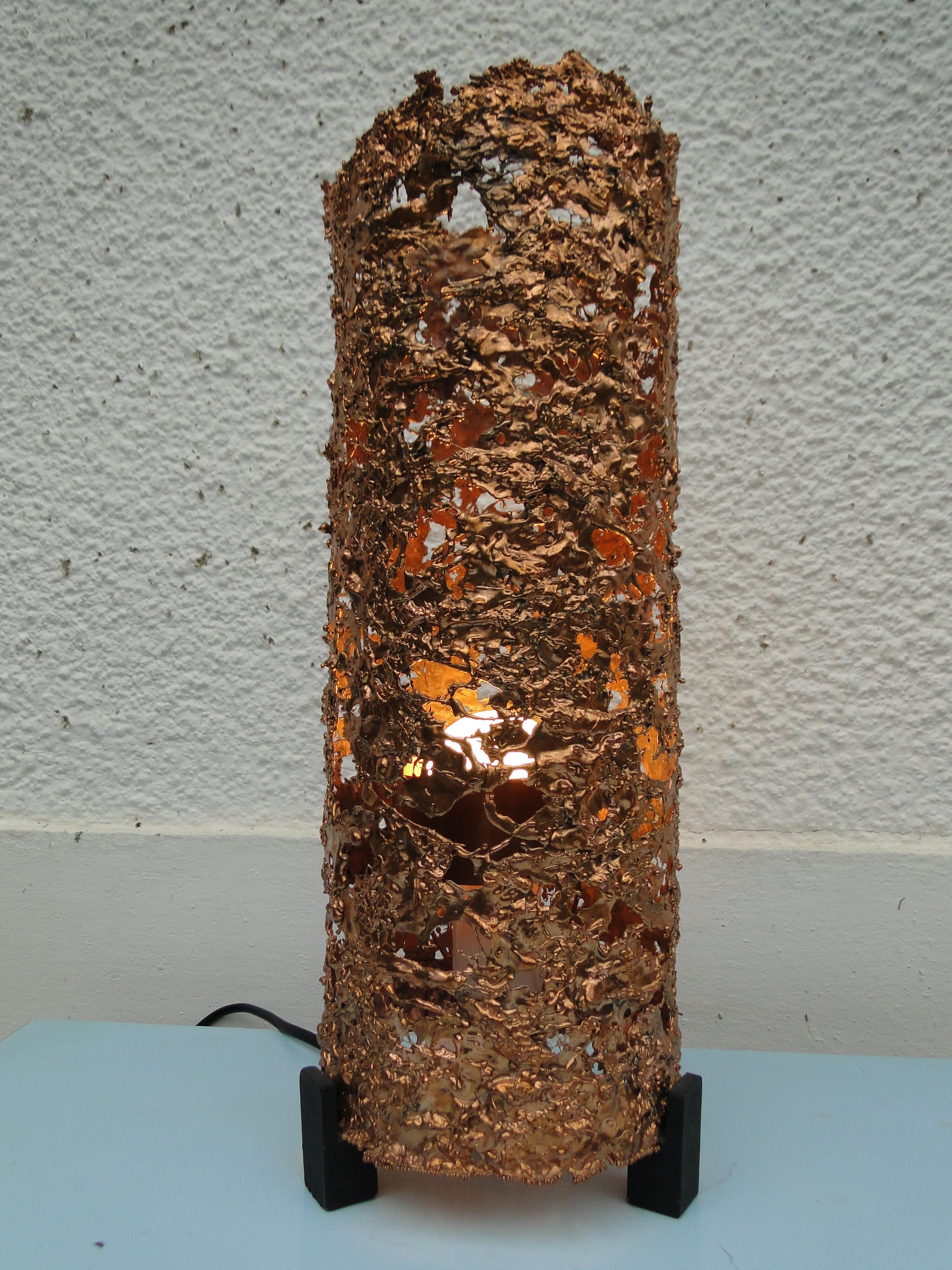 Metal Tukiainen Aimo Ossi Kalevi Table Lamp Copper Finland  1970 Post Modern Brutalist For Sale