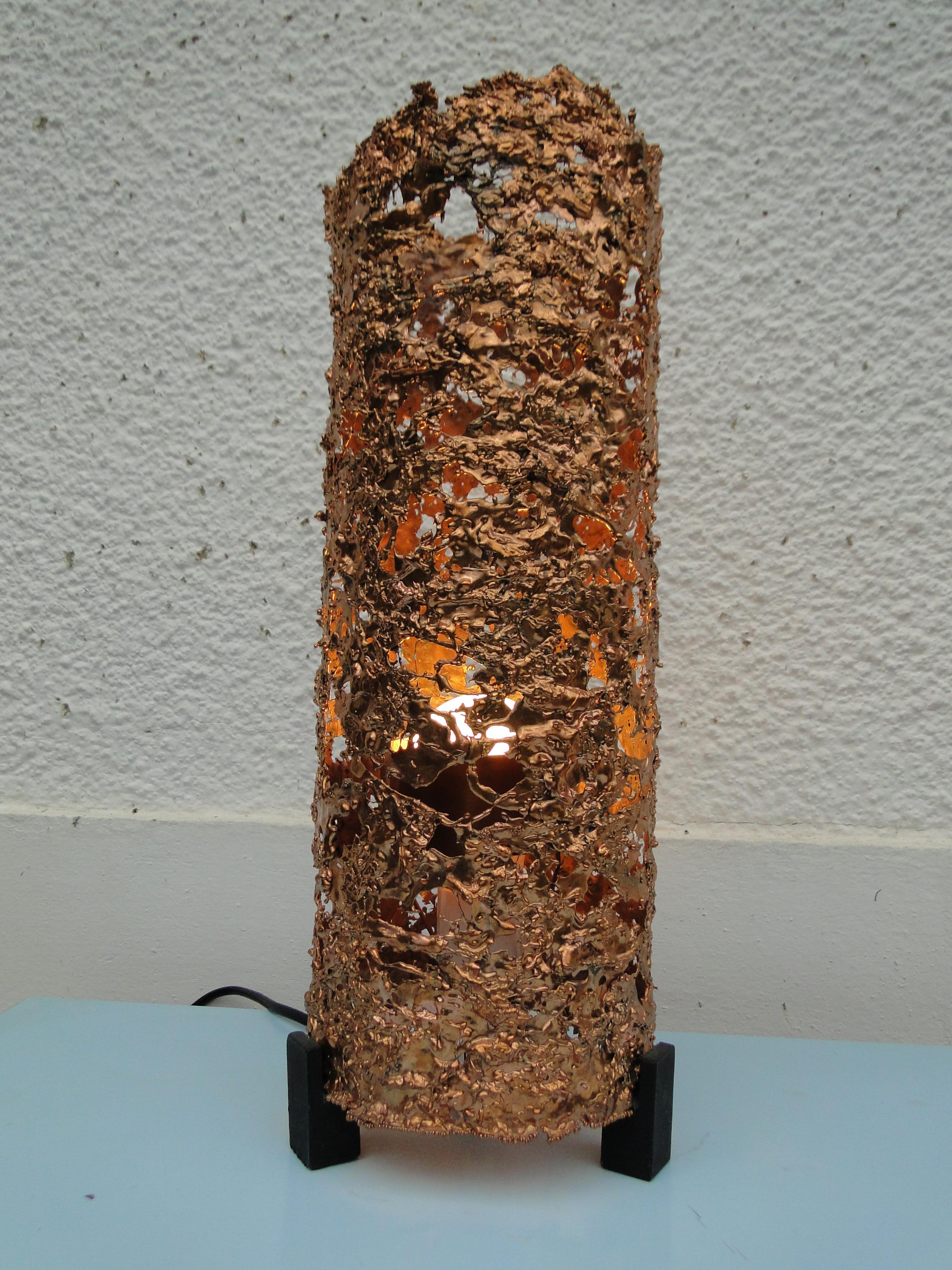 Tukiainen Aimo Ossi Kalevi Table Lamp Copper Finland  1970 Post Modern Brutalist For Sale 1